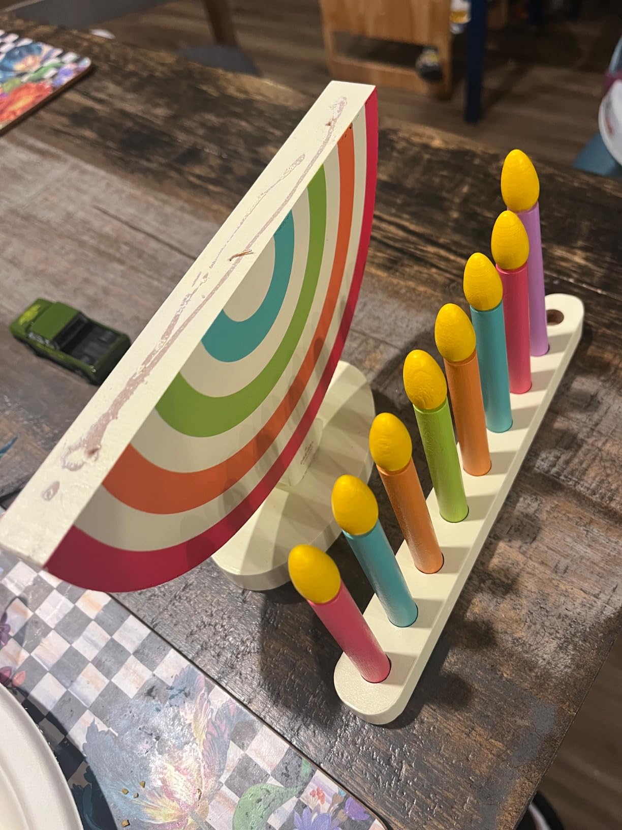 The Dreidel Company Wooden Hanukkah Menorah for Kids - Chanukah Set with 9 Removable Multicolored Candles, Storage Bags, Educational Color Toy customer photo 2