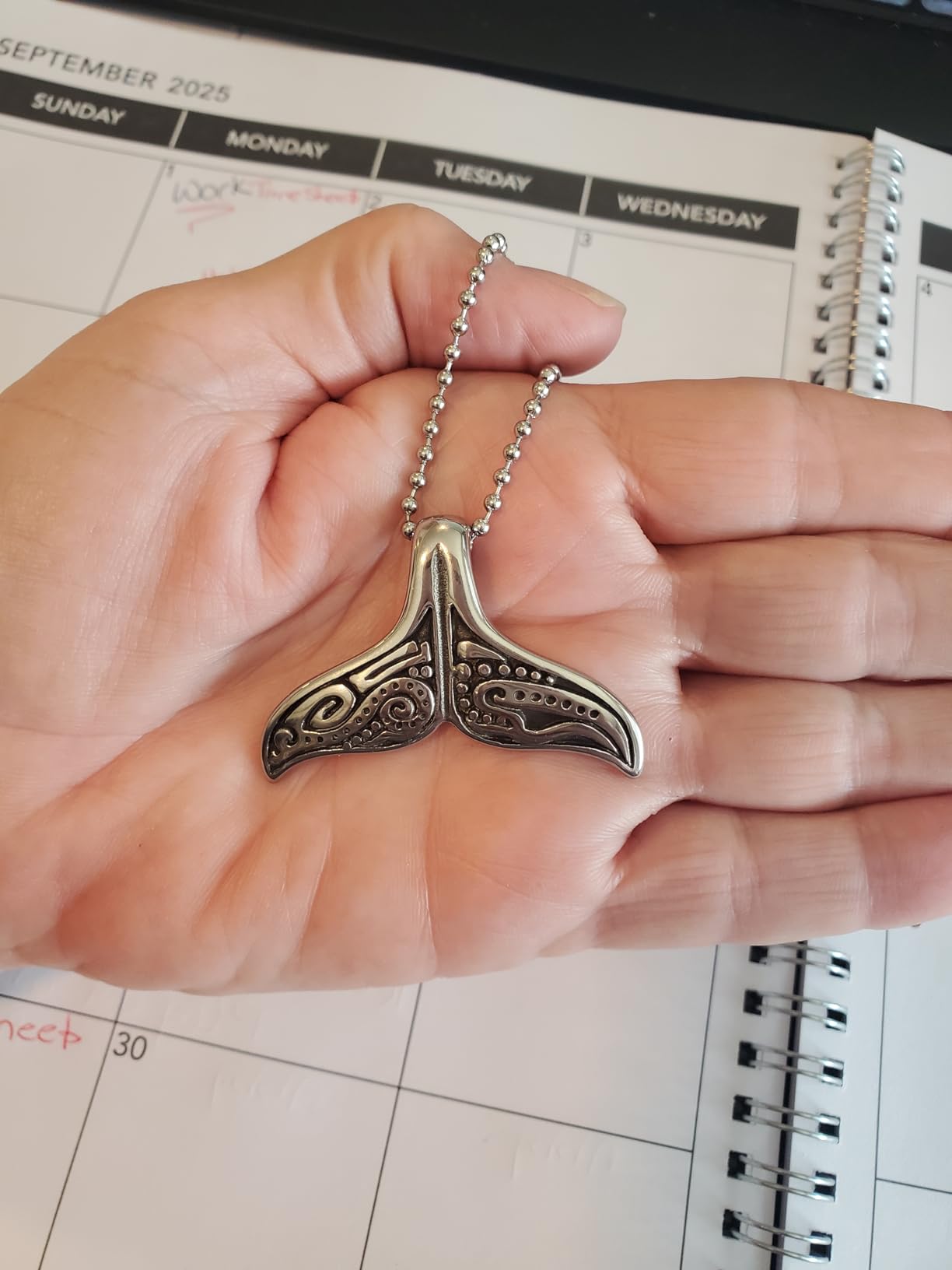 Stainless Steel Mens Women Vintage Whale Dolphin Tail Pendant Necklace with 23.6 inches Ball Chain customer photo 1