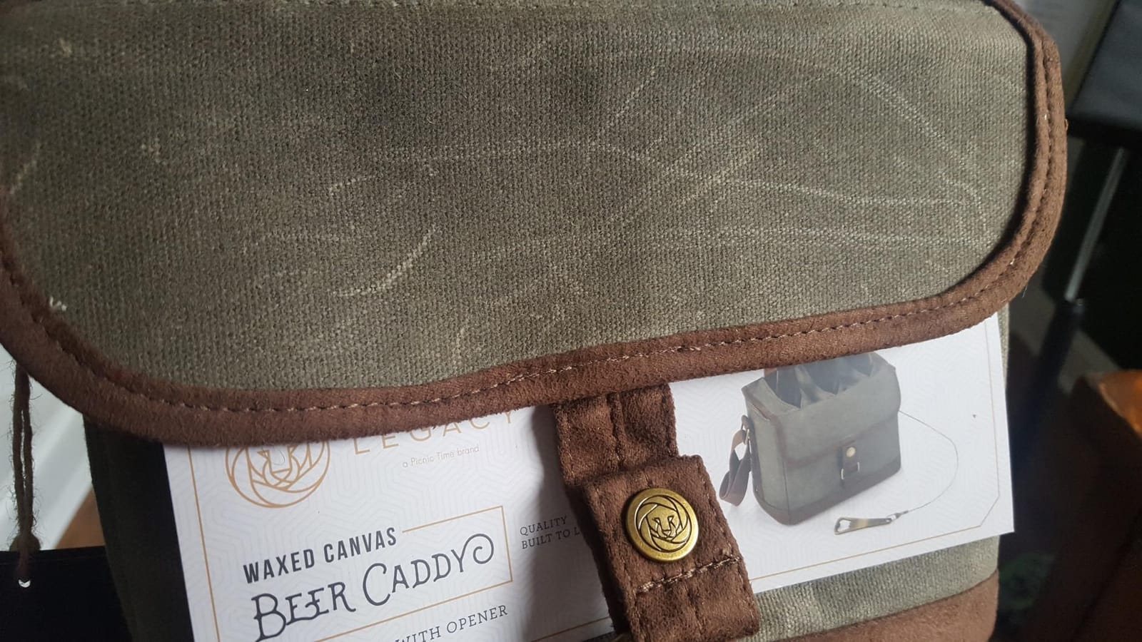 PICNIC TIME Beer Caddy, Drink Caddy and 6-pack Cooler Tote, Drink Carrier with Handle, Bottle Opener, Removable Divider, Shoulder Strap Gifts for Beer Lovers, (Khaki Green with Brown Accents) customer photo 2