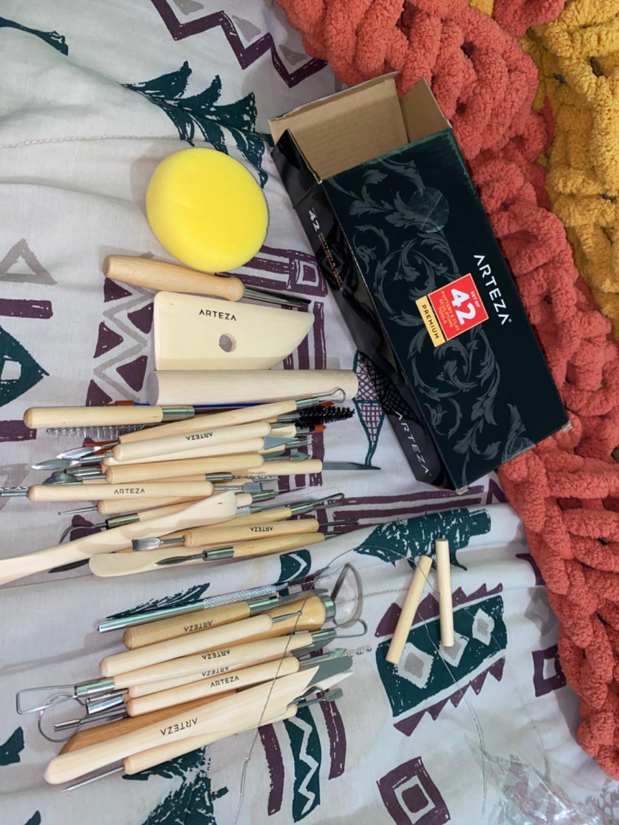 ARTEZA Pottery & Sculpting Tools, 42-Piece Clay Tools Set with Wooden Handles & Steel Tips customer photo 2