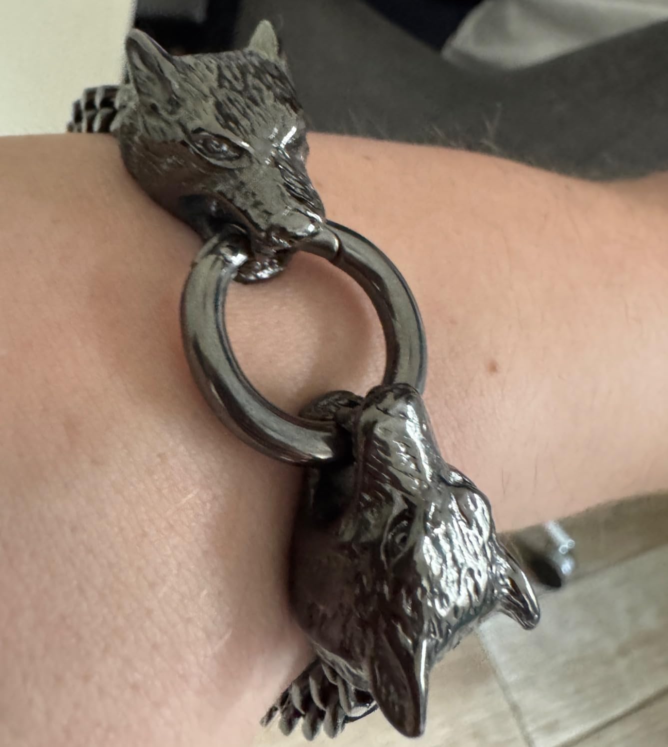 COOLSTEELANDBEYOND Biker Mens Stainless Steel Wolf Head Franco Link Curb Chain Bracelet with Spring Ring Clasp customer photo 1