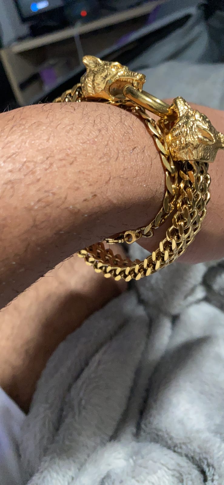 COOLSTEELANDBEYOND Biker Mens Stainless Steel Wolf Head Franco Link Curb Chain Bracelet with Spring Ring Clasp customer photo 2