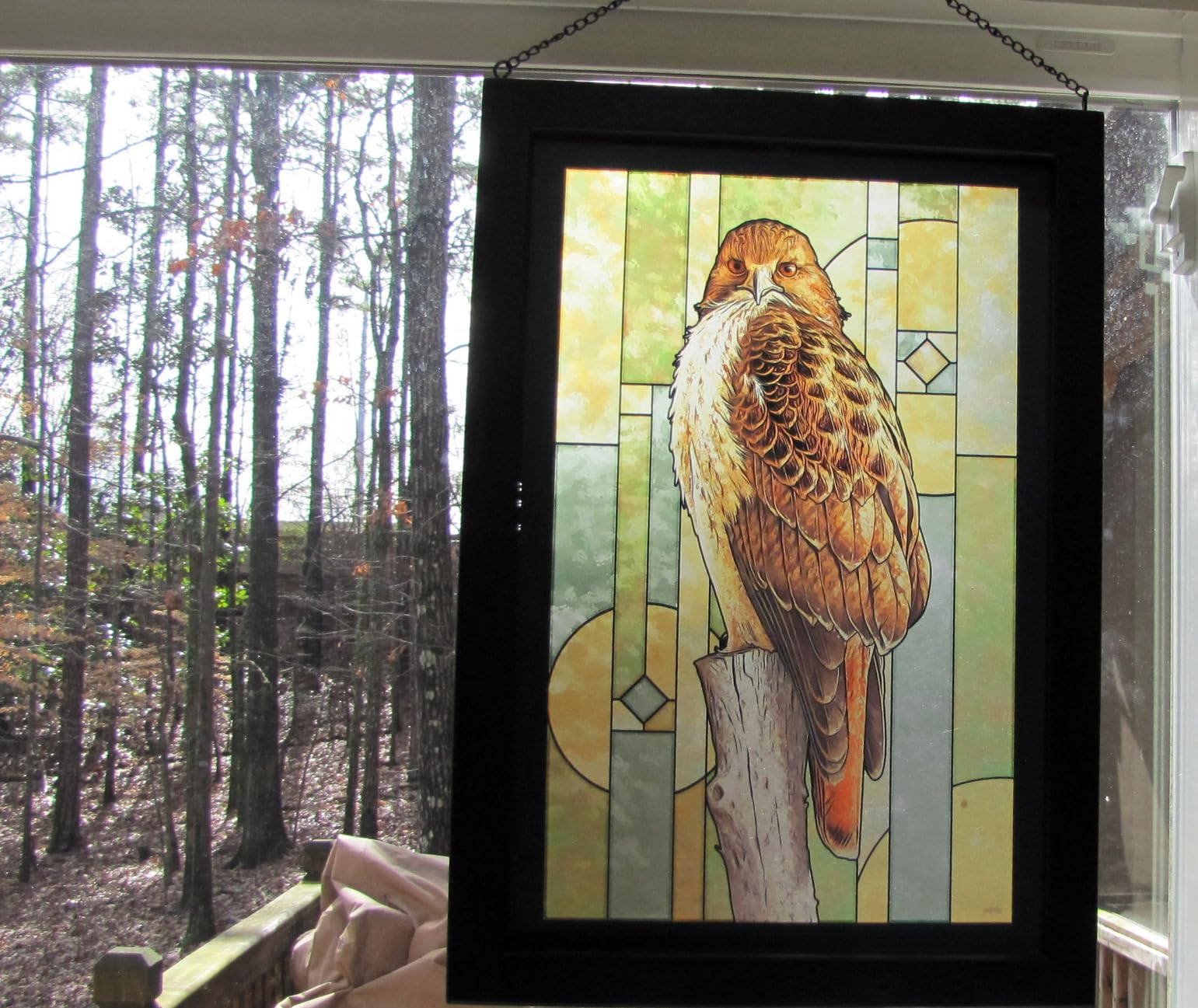 Wild Wings Red-Tailed Hawk Stained Glass Art by John S Wilson customer photo 1