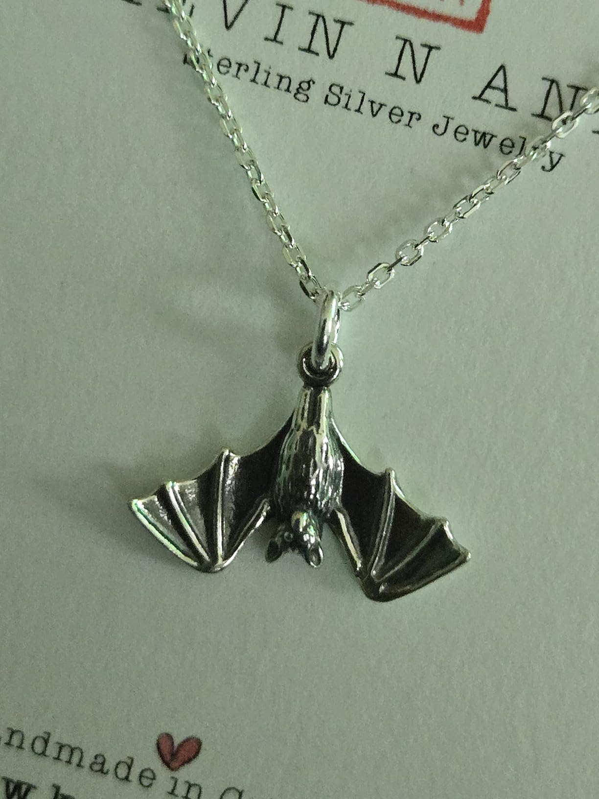KEVIN N ANNA 925 Sterling Silver Small Bat Charm Necklace, 18