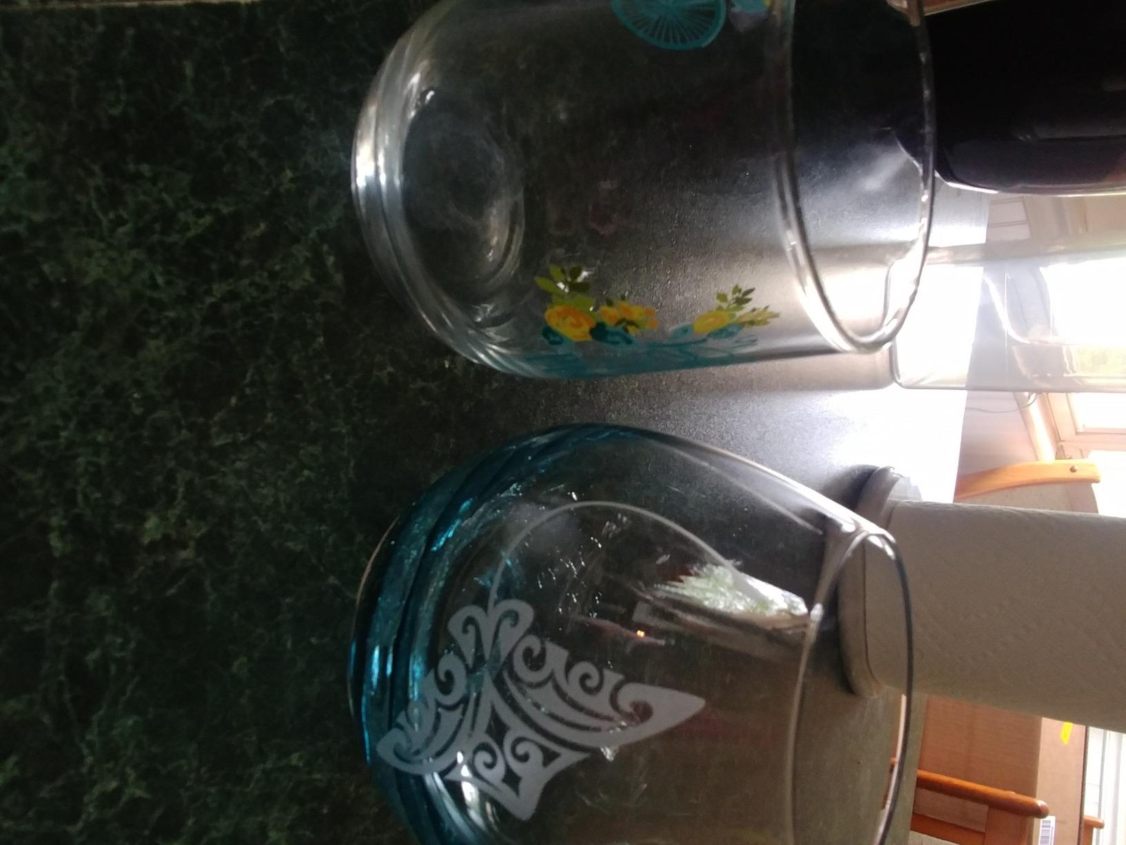 Integrity Bottles Tribal Stingray Design Stemless Wine Glass, Handmade, Handblown, Hand Etched Gifts, Sand Carved, 18oz (Crackle Teal) customer photo 1