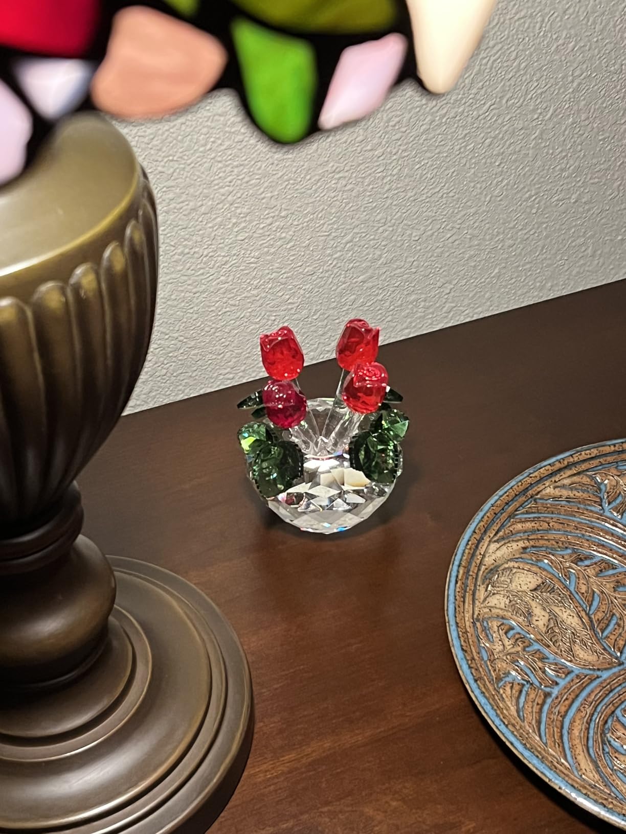 Red Rose Figurine Ornament Spring Bouquet Crystal Glass Flowers Gift-Boxed customer photo 2