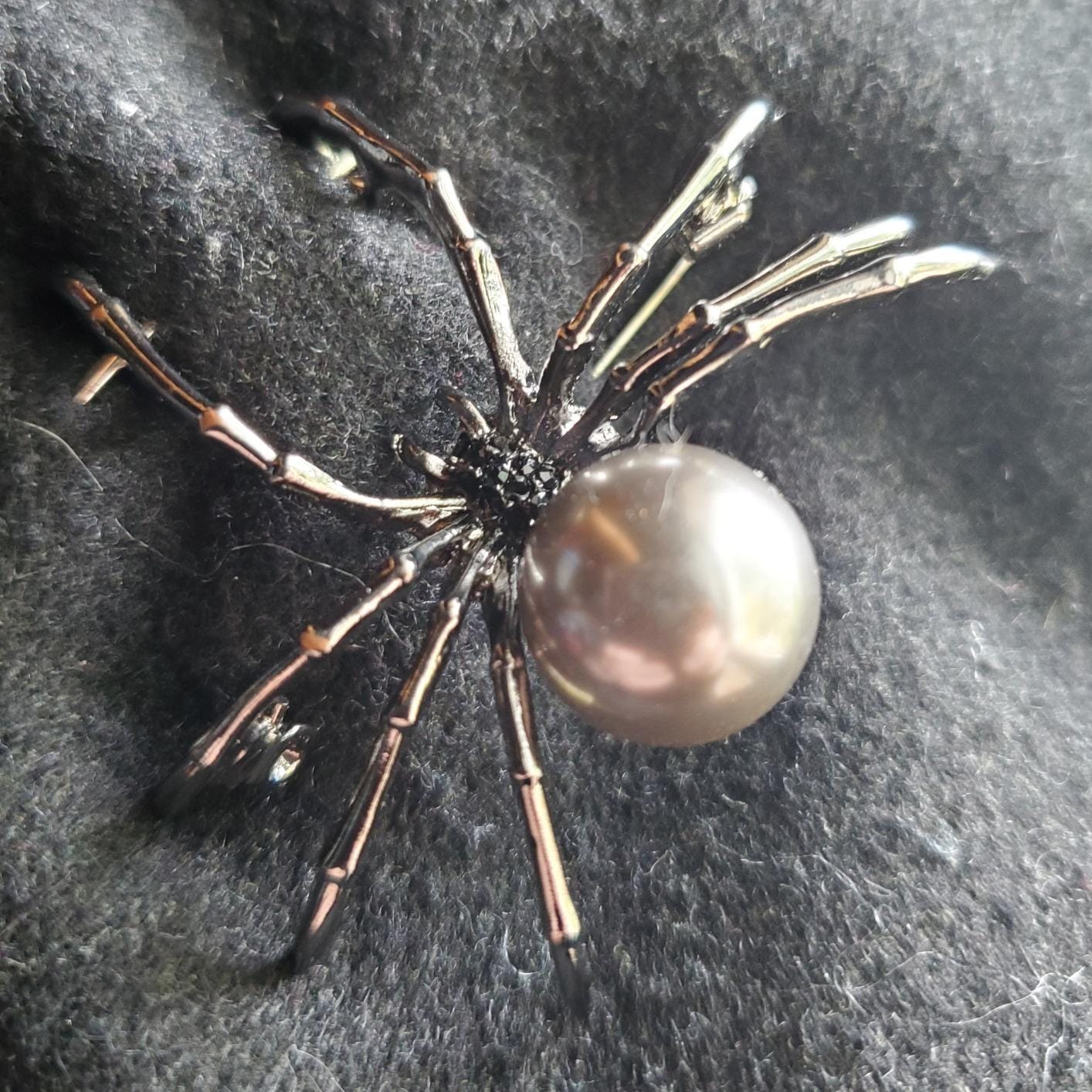 Parts Express Victorian Style Mother of Pearl Body and Micro Pave Spider Brooches Pins Silver Tone customer photo 1