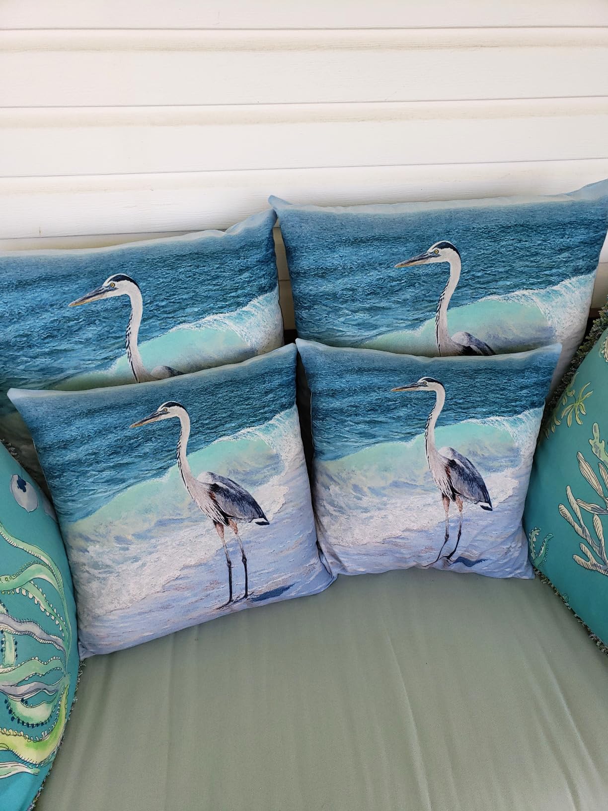 Emvency Throw Pillow Covers Set of 2, 18 x 18 Inch, Blue Watercolor | Heron Beach Wave Outdoor Decorative Square Pillow Cases Couch Cushion Case for Couch Bed Sofa Living Room Home Decor customer photo 1