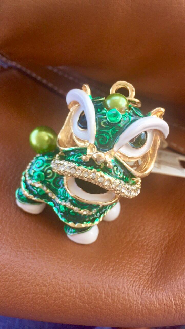 JewelBeauty Chinese New Year Lion Dance Keychain, Bag Charm Gift for Women | Sparkling crystal blue dancing lion charm for car, purse backpack; lucky Chinese gift for Lunar New Year, birthday holidays customer photo 1