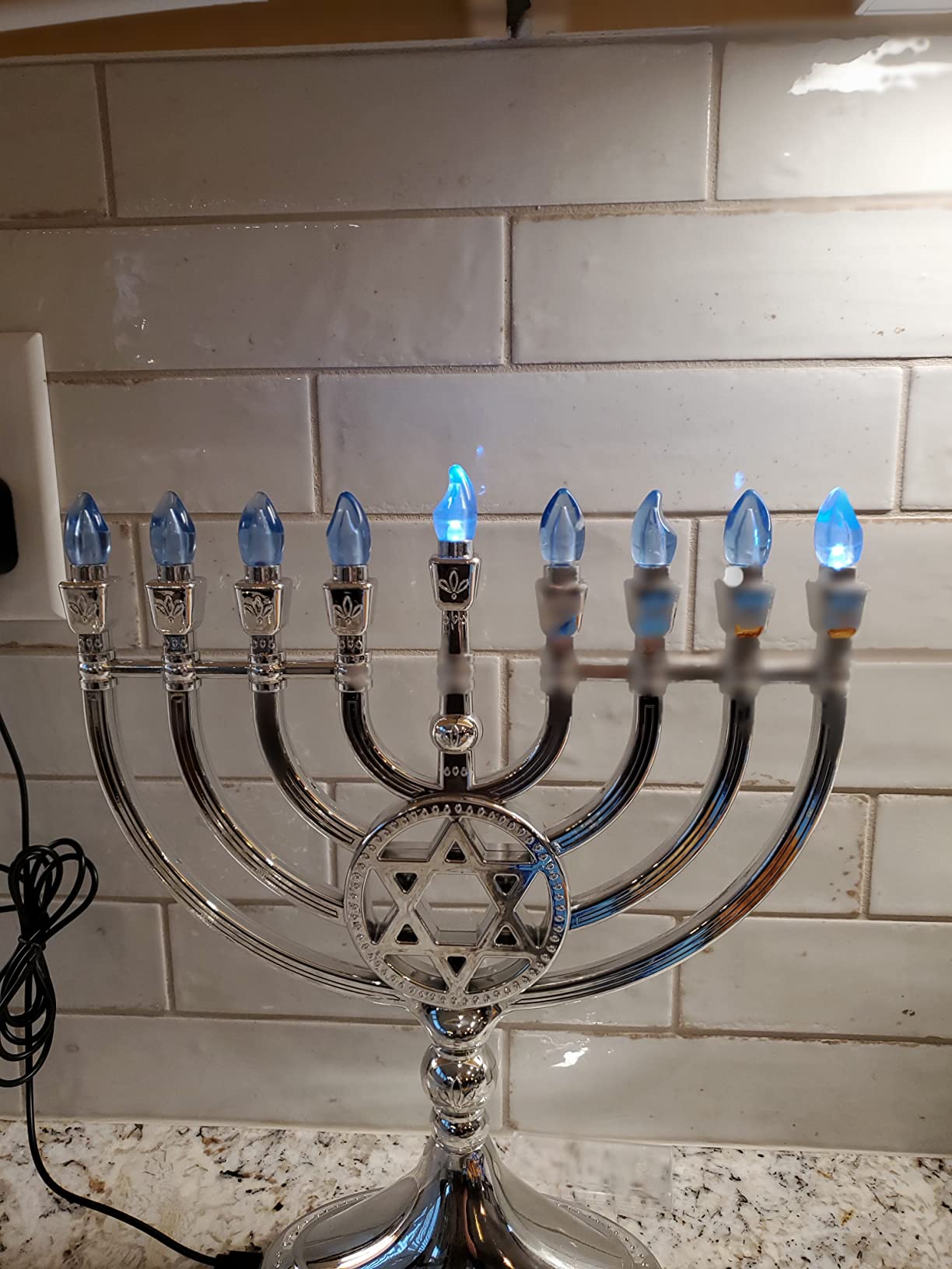 The Dreidel Company Traditional LED Electric Silver Matte Hanukkah Menorah Full Size 13 Inches Tall Battery or USB Powered - Includes a Micro USB Charging Cable customer photo 1