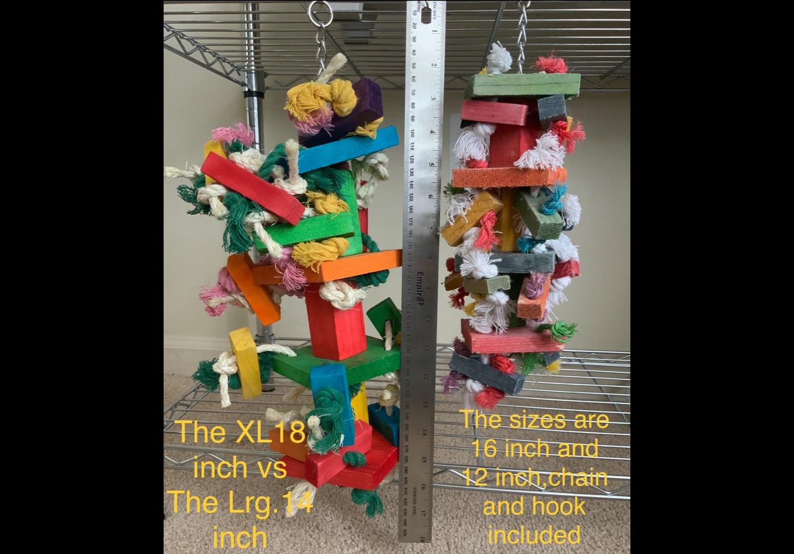 Extra Large Natural Wood Bird Toys for Macaws, African Grey, Amazon Parrots | MEWTOGO, Fun to Climb on, to Swing on, to Chew on, to Unravel, to Preen, Brightly Colored, Appealing to Birds, Bird Gifts customer photo 1