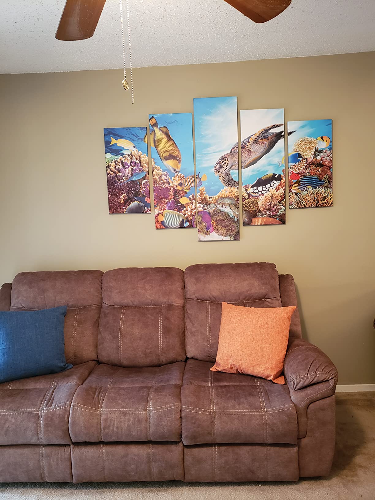Xlarge 5 Piece Underwater World Canvas Wall Art Painting Sea Turtles Tropical Fish Swim on Coral Reef in the Sea Ocean Picture Prints Kids Room Wall Decor Stretched and Framed Ready to Hang 40x60inch customer photo 1
