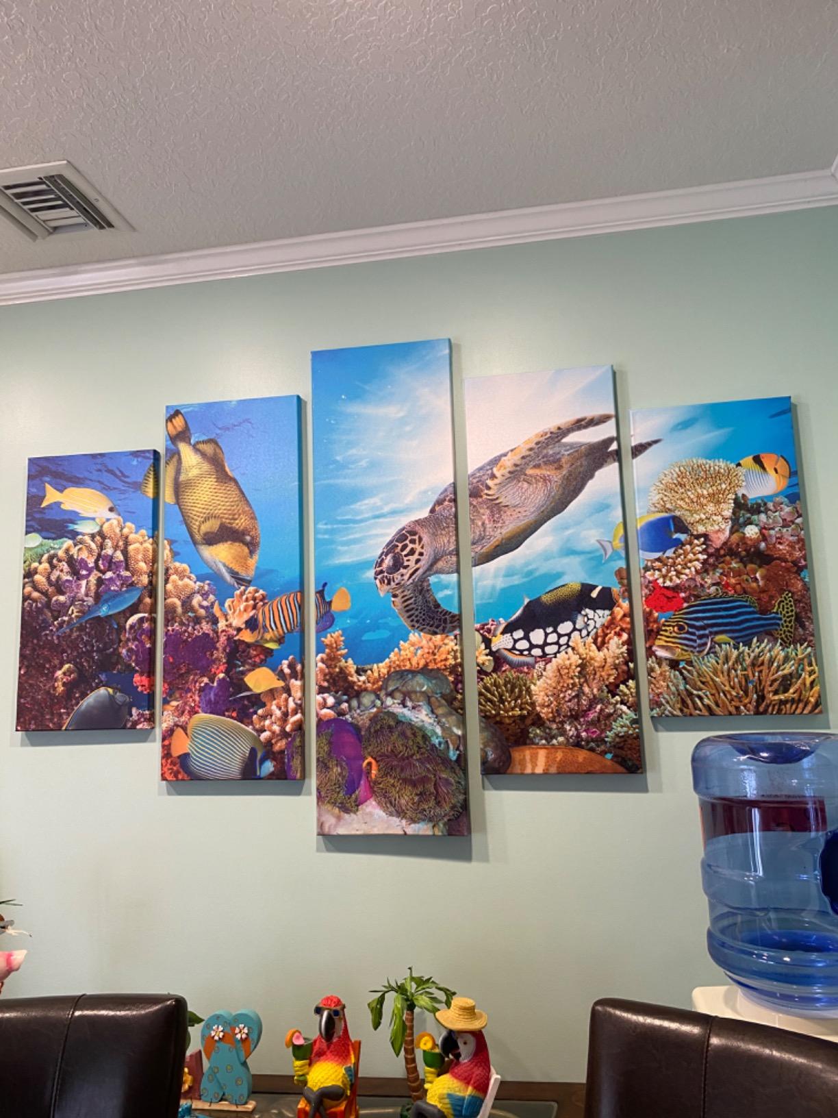 Xlarge 5 Piece Underwater World Canvas Wall Art Painting Sea Turtles Tropical Fish Swim on Coral Reef in the Sea Ocean Picture Prints Kids Room Wall Decor Stretched and Framed Ready to Hang 40x60inch customer photo 2