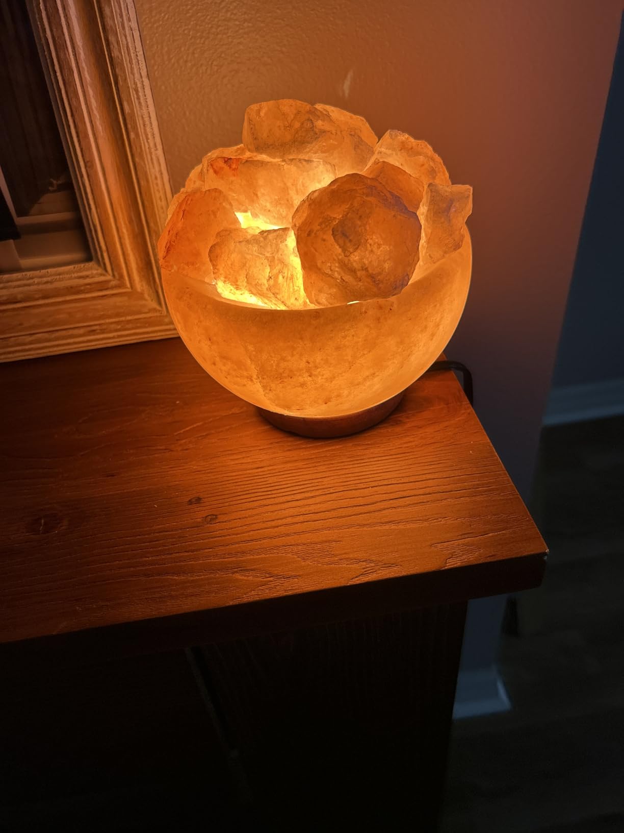 Spantik Himalayan Salt Lamp Bowl with Natural Crystal Chunks, Dimmer Cord and Classic Wood Base Premium Quality Authentic from Pakistan customer photo 2