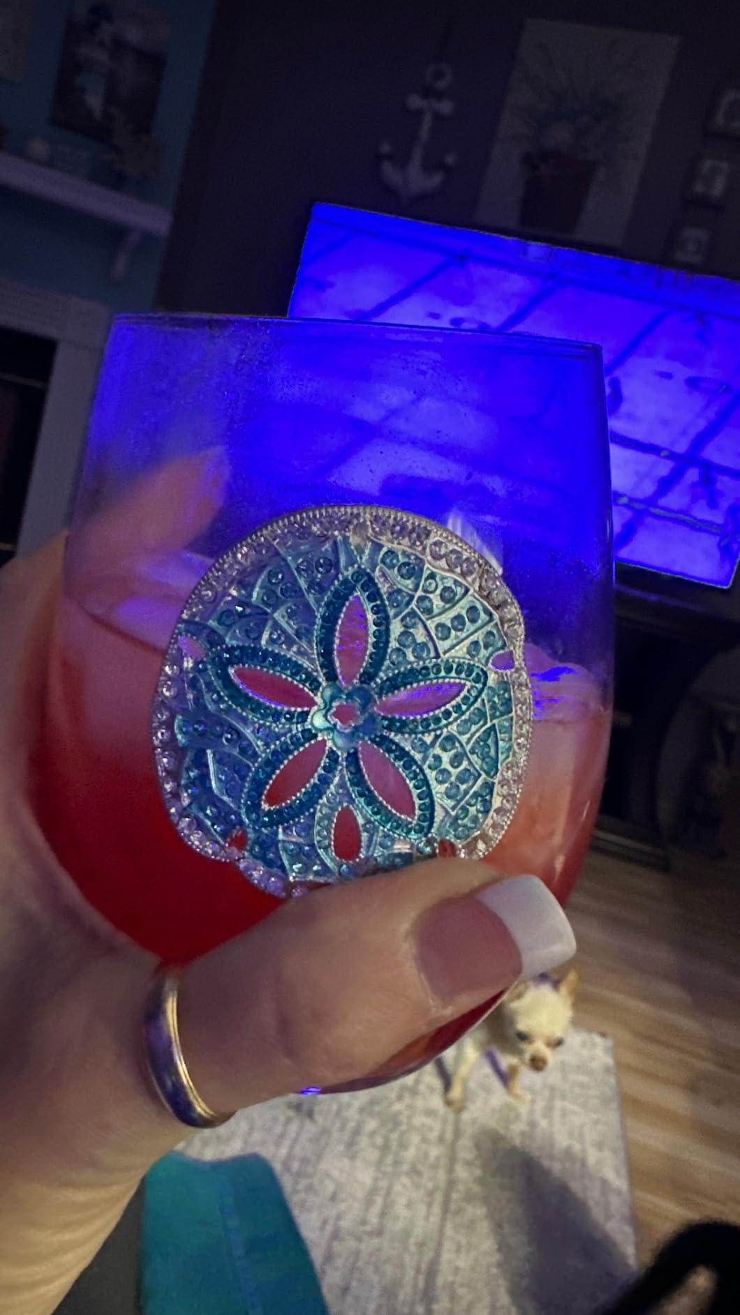 THE QUEENS' JEWELS - Octopus Jeweled Stemless Wine Glass, 21 oz. - Dazzling and Unique - Hand Decorated Glassware - Not Painted customer photo 1