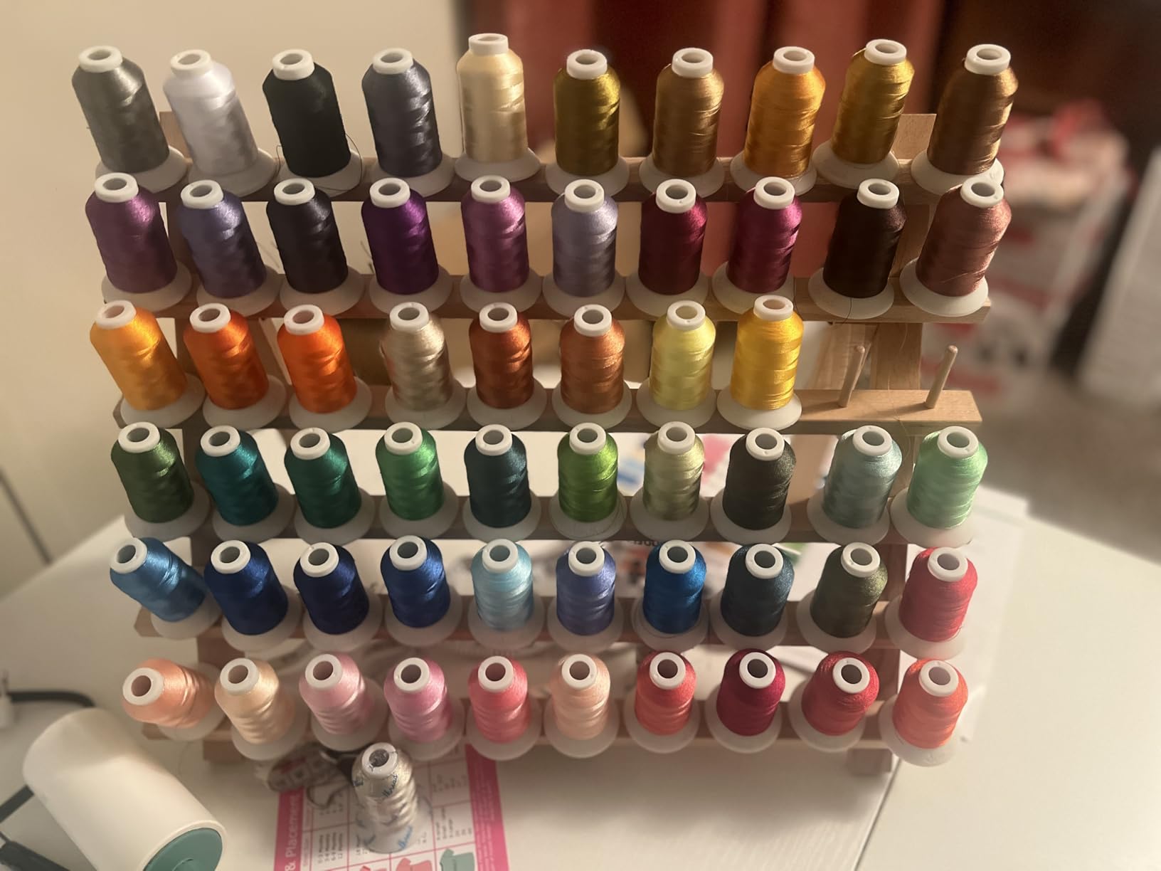 Dritz Wooden Thread Rack - Holds 60 Spools - Wall-Mount or Free-Standing with Pull-Out Legs - Wood Organizer for Sewing, Quilting, & Hair Braiding customer photo 2