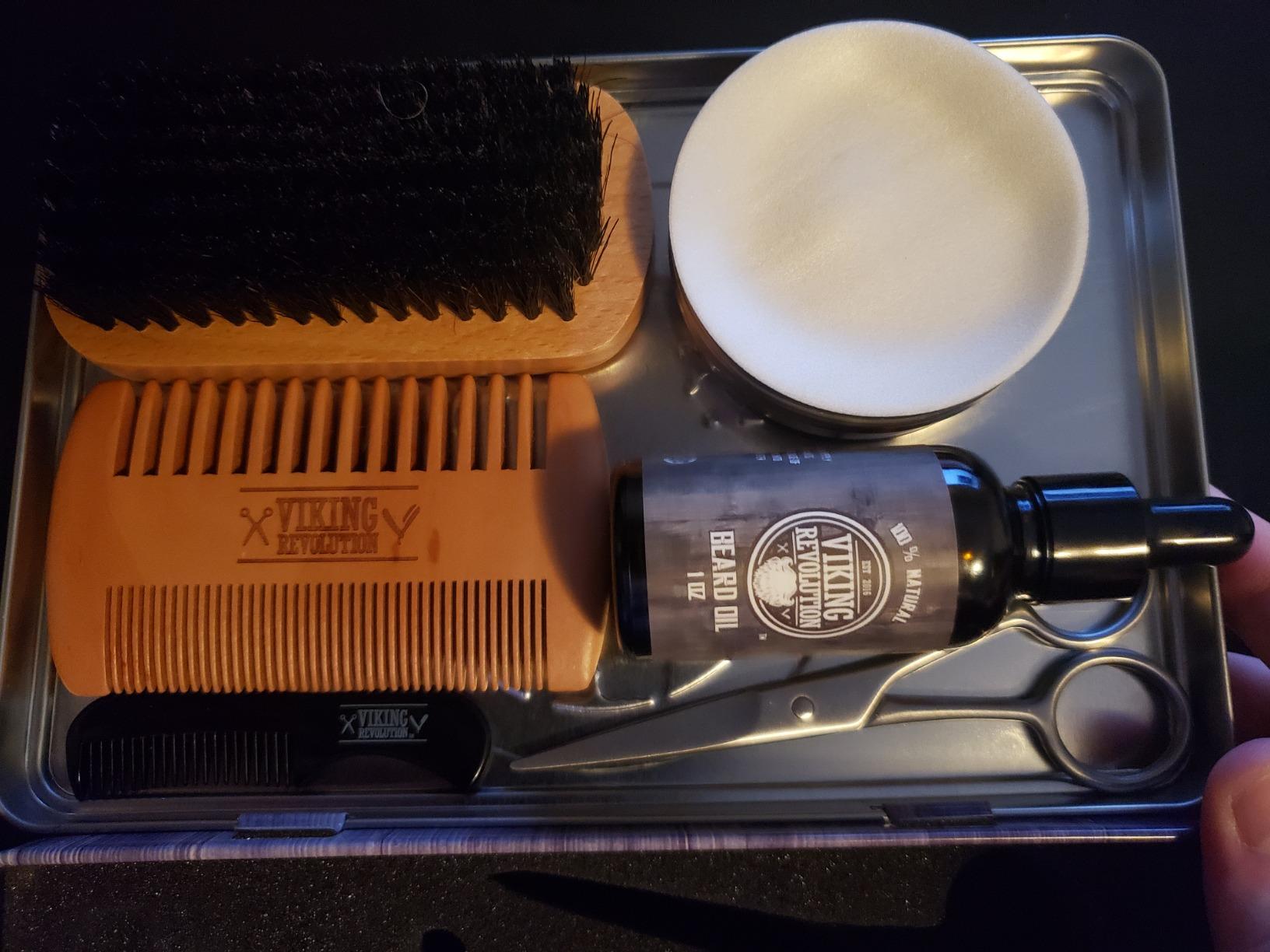 Viking Revolution Ultimate Beard Kit - Classic, 5 Pcs with Metal Box | Includes Beard Brush, Beard Comb, Beard Balm, Beard Oil, Beard & Moustache Scissors - Perfect Gift Set for All Beard Types customer photo 2