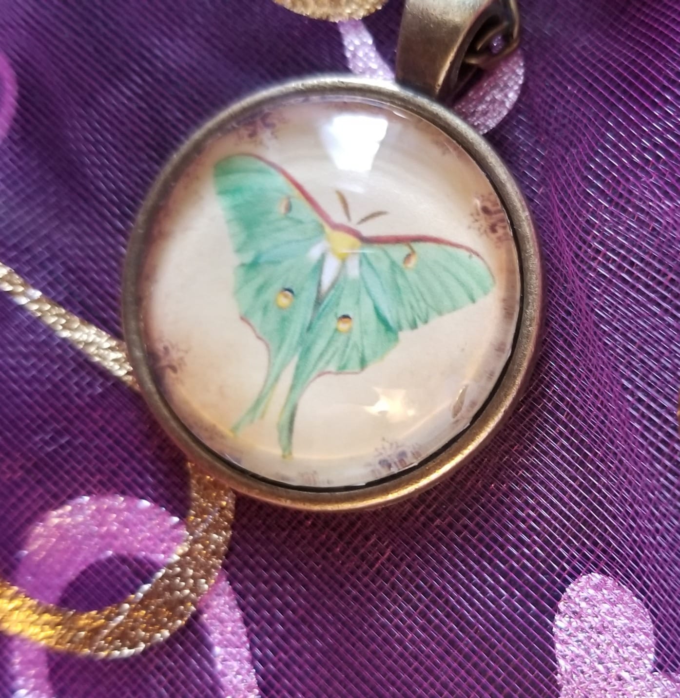 CellsDividing Green Luna Moth Necklace Pendant customer photo 2