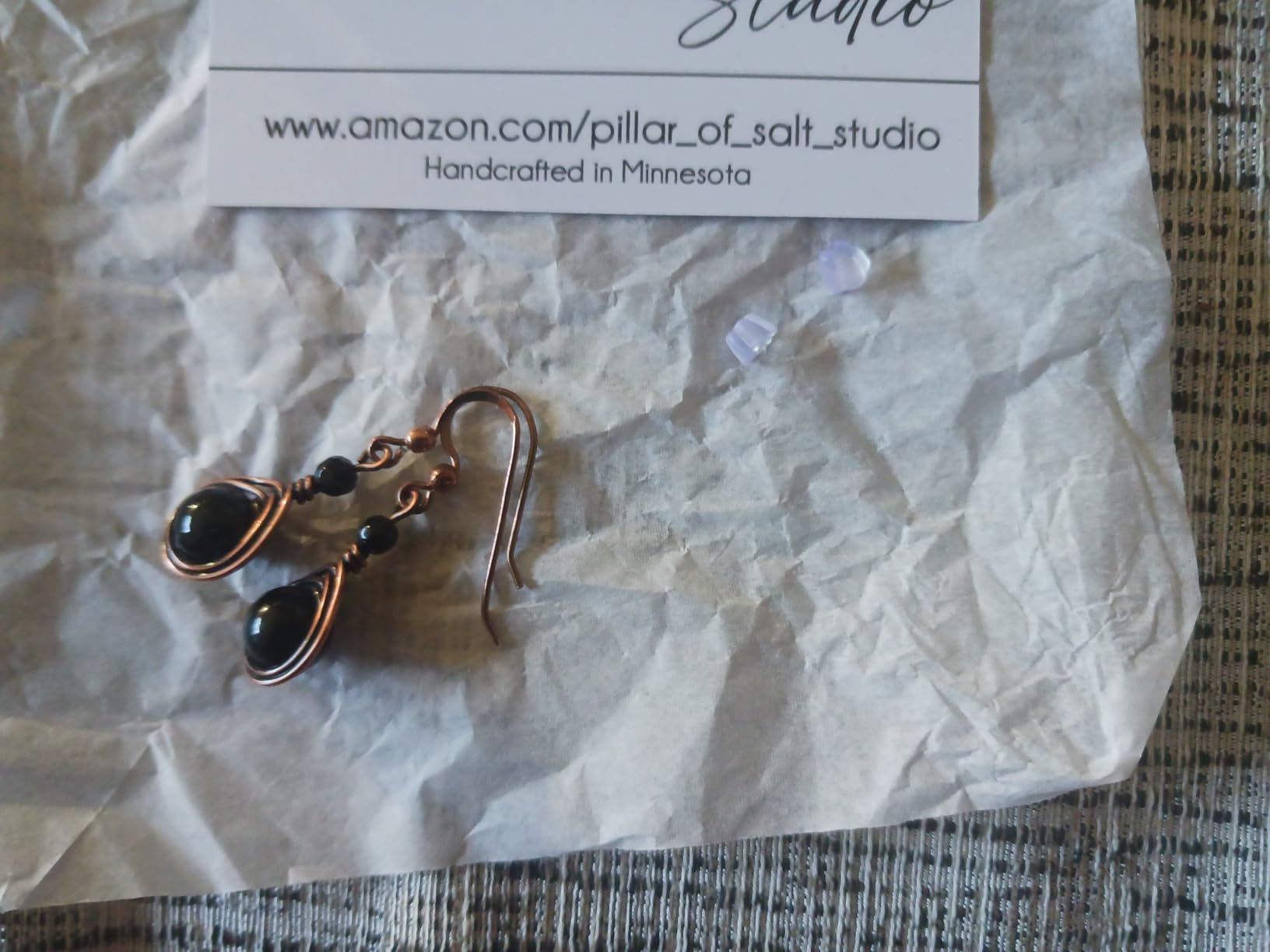 Handcrafted Solid Copper Earrings with Black Onyx Gemstone (Antiqued Copper, 1