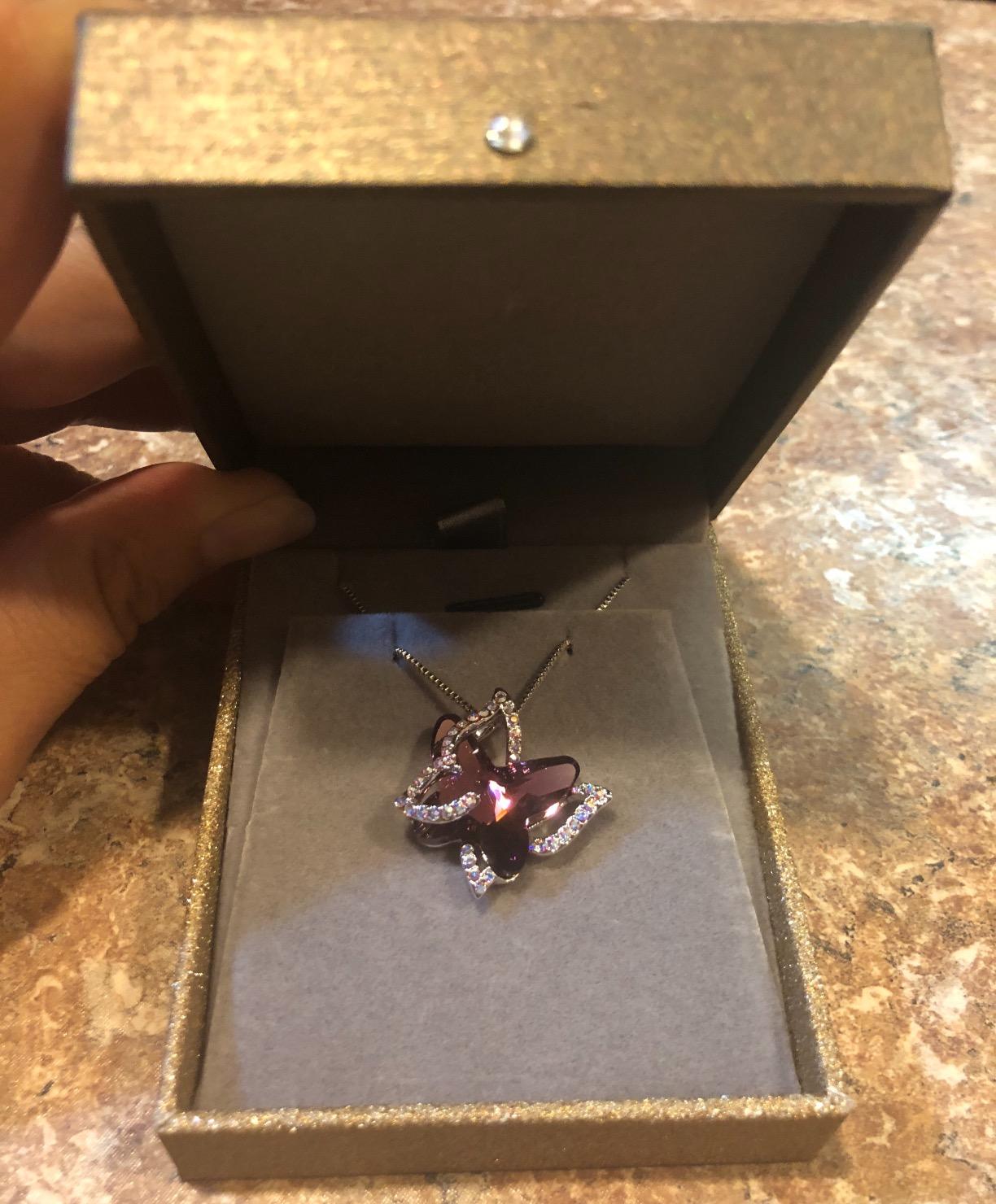 Butterfly Necklace, Birthstone Crystal, for Women, Silver Tone Pendant Jewelry, Anniversary Birthday Gift for Her, Wife & Mom customer photo 1
