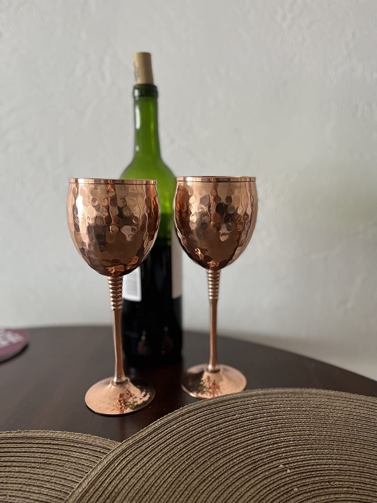 Copper Wine Glasses Set of 2 - 11oz Gleaming 100% Solid Hammered Copper Wine Cups on Brass Copper Plated Stems - Great for Red or White Wine and Moscow Mules customer photo 2