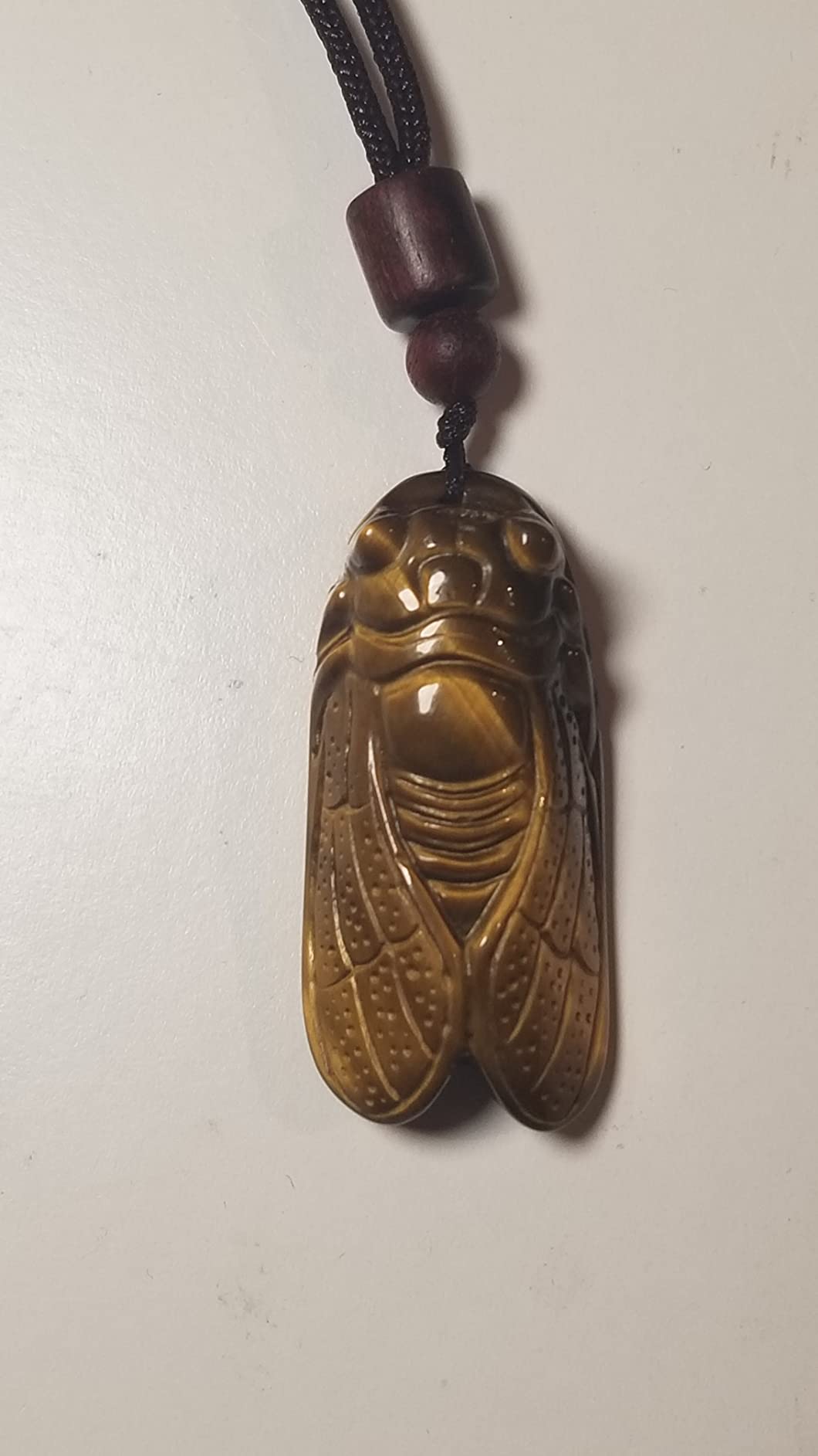 Natural Tiger's-Eye Stone Crystal Carved Cicada Healing Gemstone Pendant (Including necklace rope 1pcs) customer photo 1