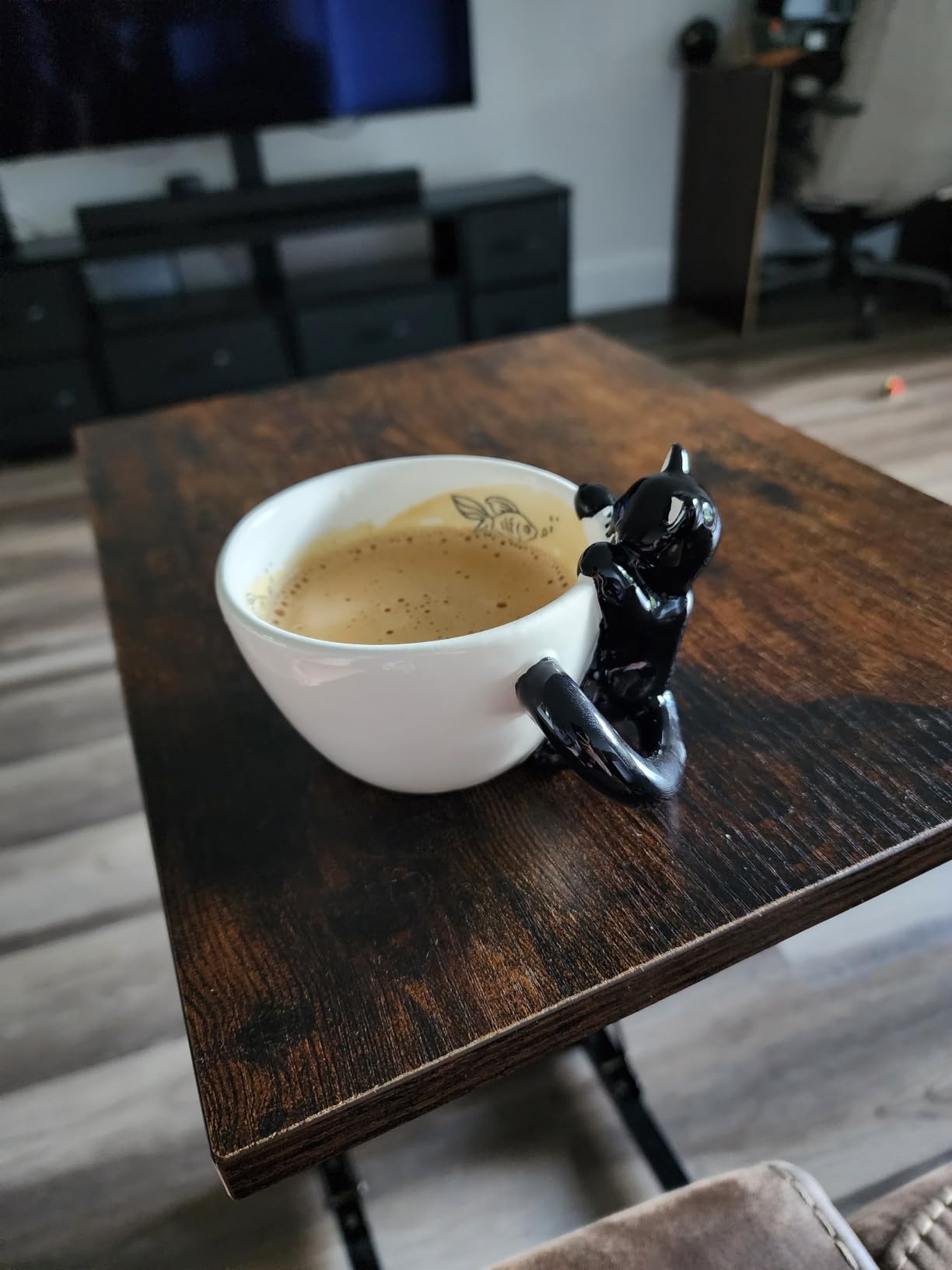 Lily's Home Black Cat Coffee Mug - 9 oz Ceramic 3D Novelty Cup with Goldfish Design, Dishwasher & Microwave Safe customer photo 2