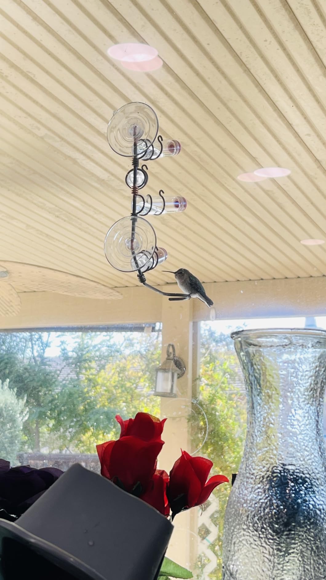 Window Hummingbird Feeder, Handcrafted Copper and Aluminum, Multiple Stations, Modern Hummingbird Feeder, Glass Bottles, Suction Cups customer photo 2
