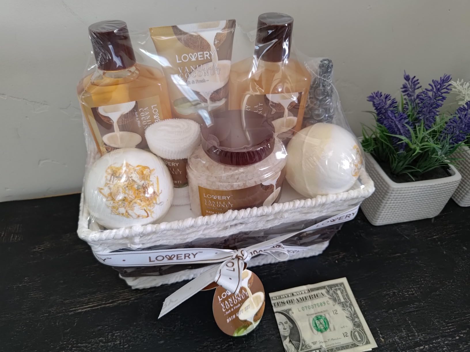Gifts For Women Gift Basket - 9 Piece Vanilla Coconut Home Spa Set with Bath Bombs and Coconut Oil customer photo 2