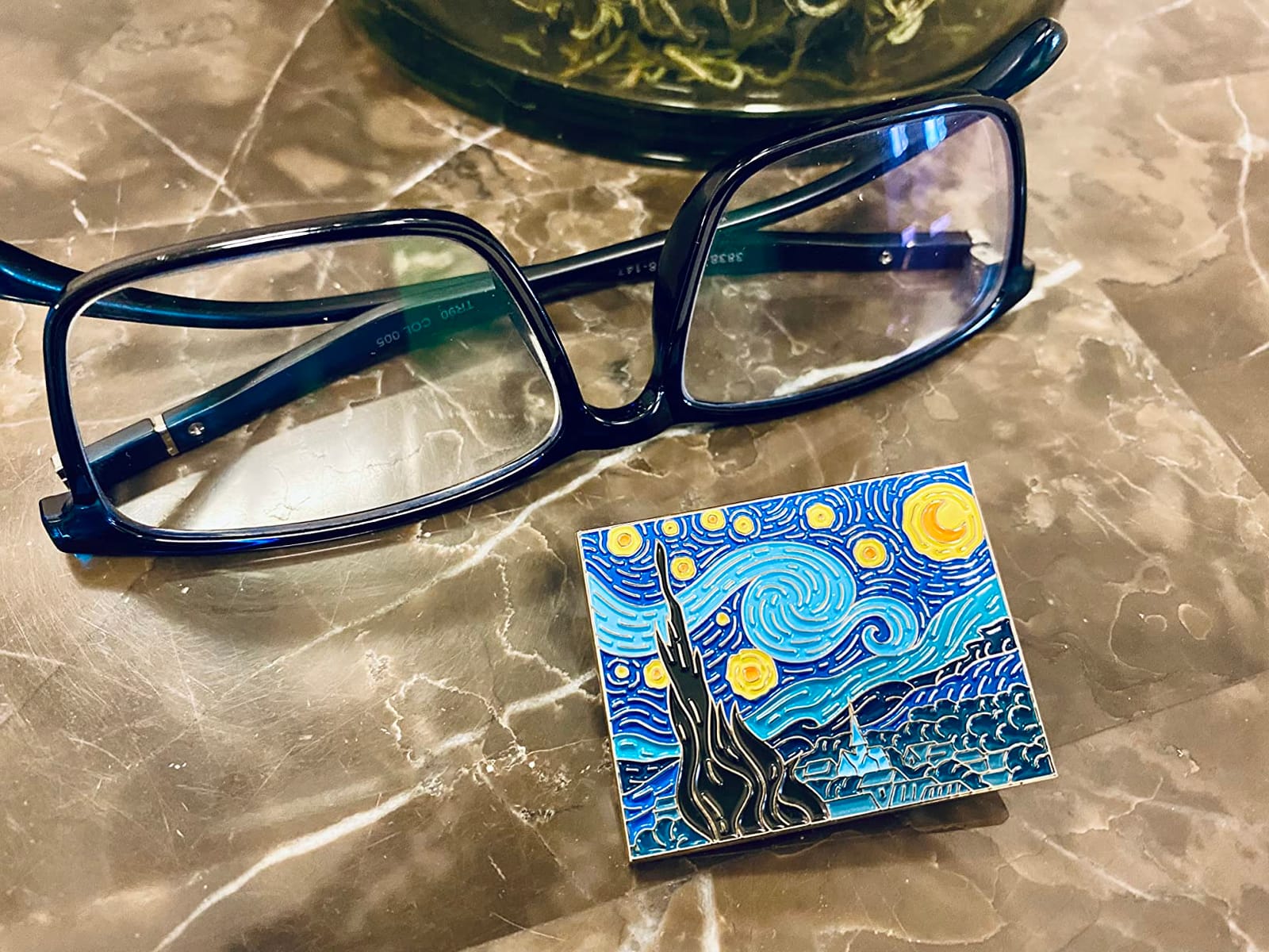 Pinsanity Van Gogh Starry Night Painting Enamel Lapel Pin,Multi,1.75 inch customer photo 2