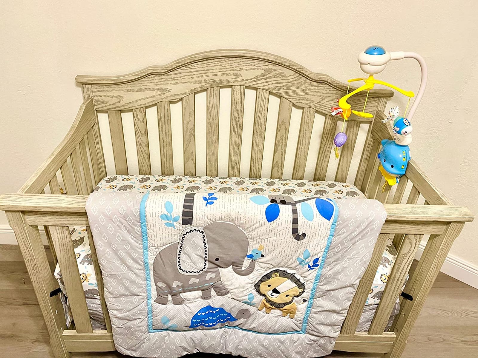 Bedtime Originals Jungle Fun 3-Piece Crib Bedding Set, Blue/Gray customer photo 1