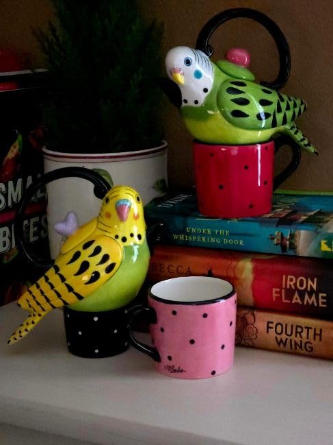 Fine Ceramic Hand Painted Yellow Parakeet Bird Tea for One Set (Teapot with Tea Cup), 7-1/4