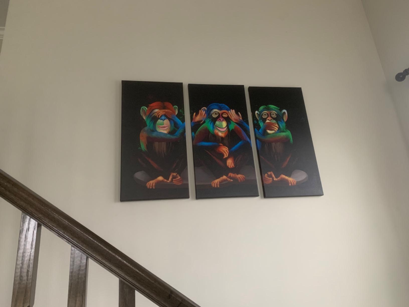 KREATIVE ARTS 3 Panel Animals Canvas Print Wall Art See Hear Speak No Evil Monkeys Wall Art Modern Gorilla Poster and Prints Walls Painting Decorative Art for Home Decor 16x32inchx3 customer photo 2