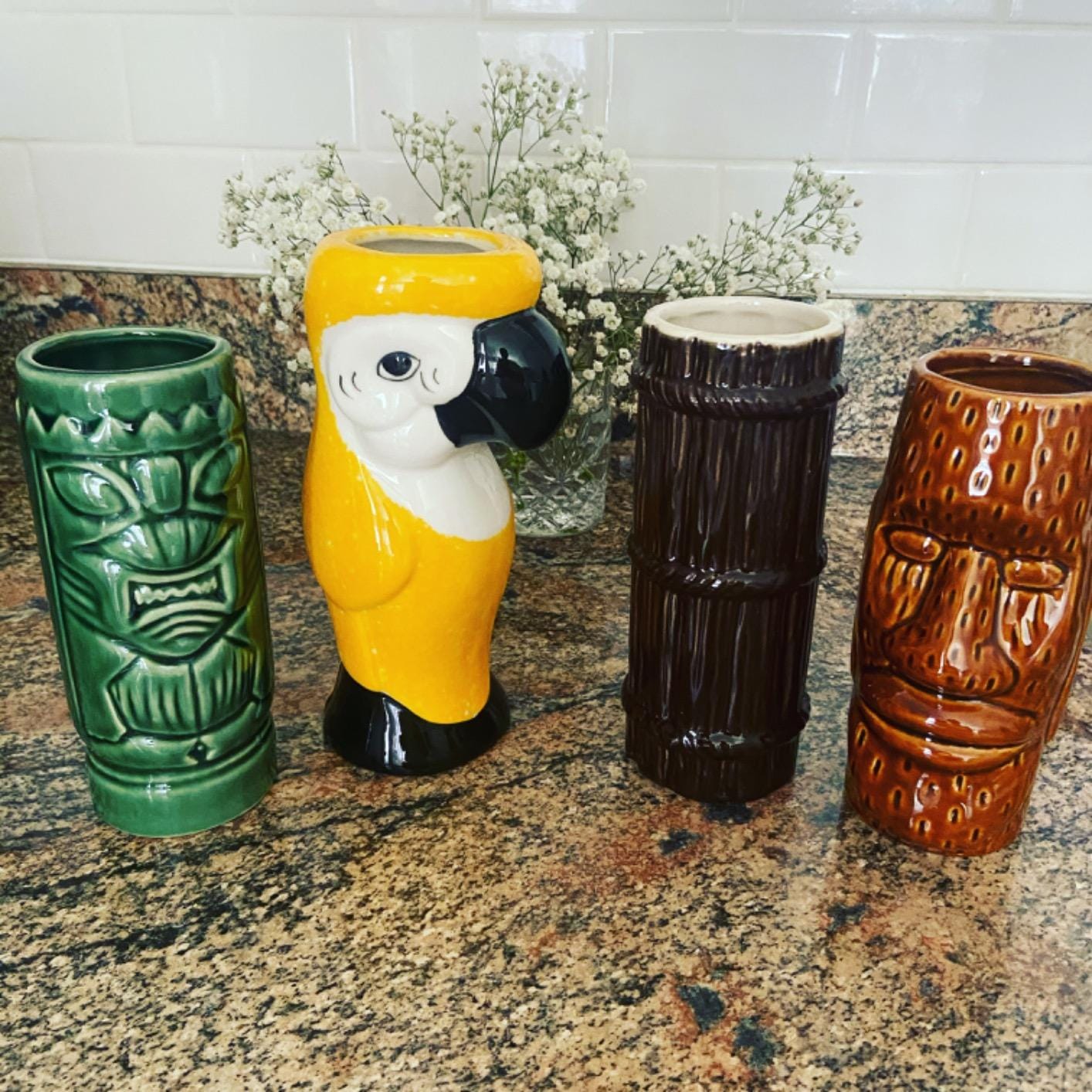 LINALL Tiki Mugs Cocktail Set of 4 - Large Ceramic Hawaiian Party Mugs Drinkware, Cute Exotic Cocktail Glasses, Tiki Bar Professional Hawaiian Party Barware, TKSET0001 customer photo 1