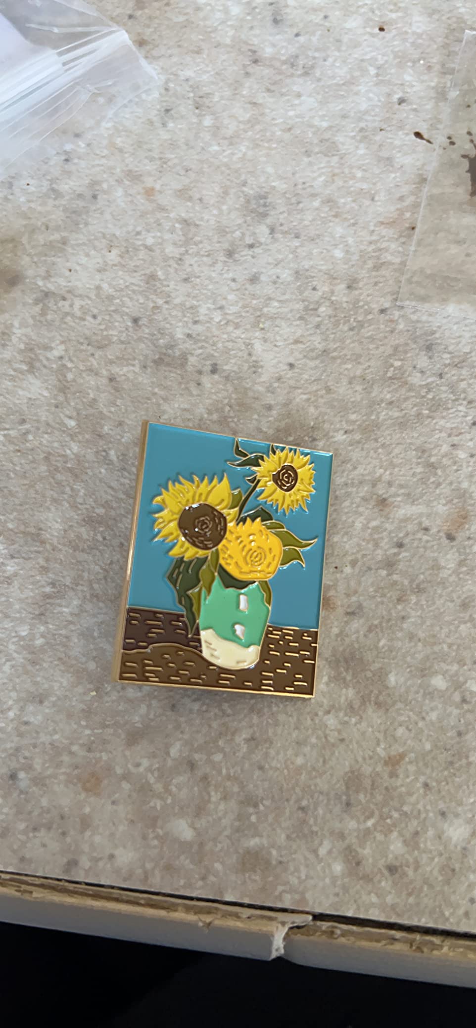 Pinsanity Van Gogh Sunflowers Painting Enamel Lapel Pin customer photo 1