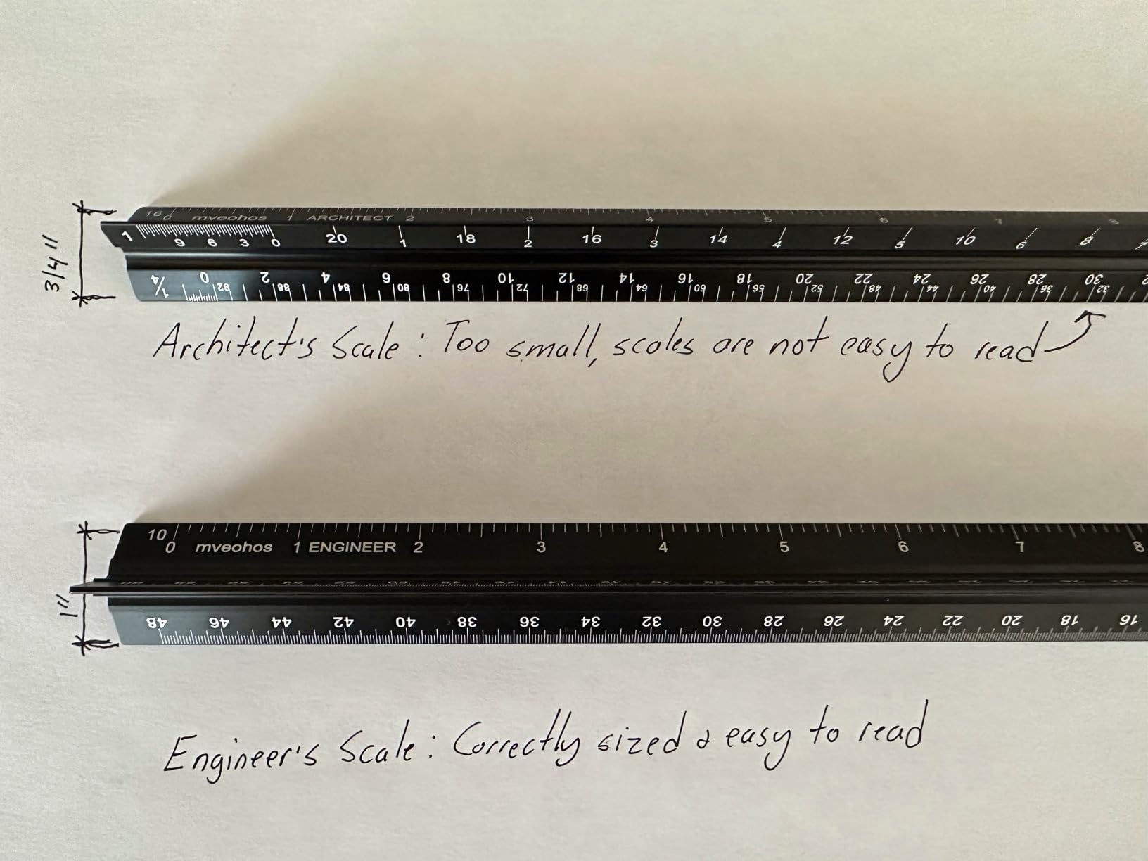 Architectural Scale Ruler, Imperial Measurements 12'', Laser-Etched Aluminum Architect Triangular Ruler Black for Architects, Students, Draftsman, and Engineers customer photo 1