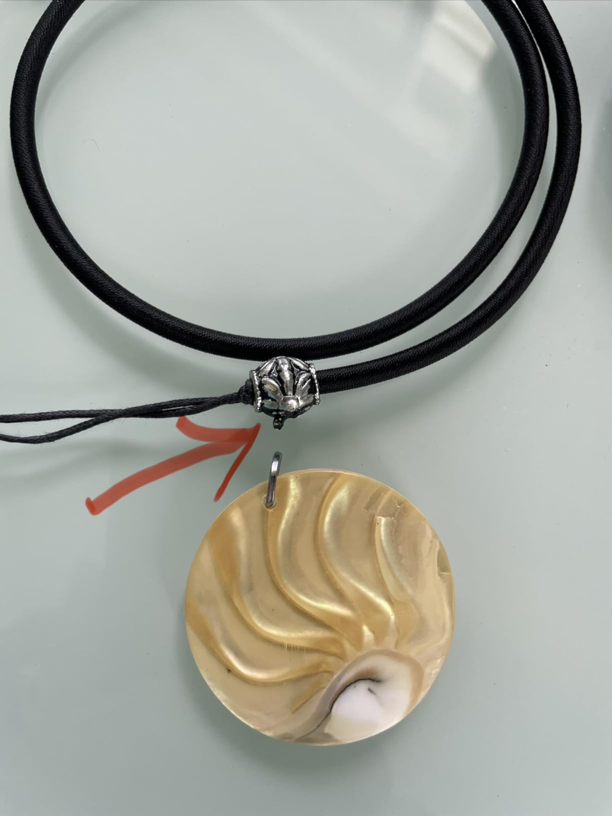 Open Nautilus Mother of Pearl Shell Pendant Bead Cord Necklace AA417 | Natural Rare Nautilus Shell, 16