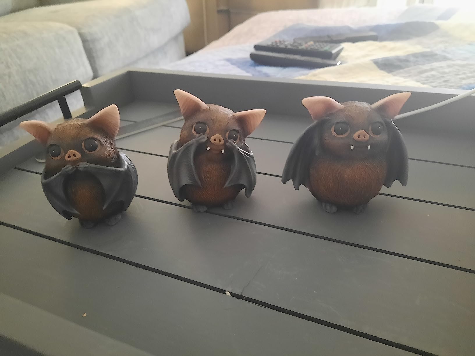 Nemesis Now Three Wise Bats Figurines, Hand-Painted Resin, See No Evil, Hear No Evil, Speak No Evil, 8.5cm customer photo 1