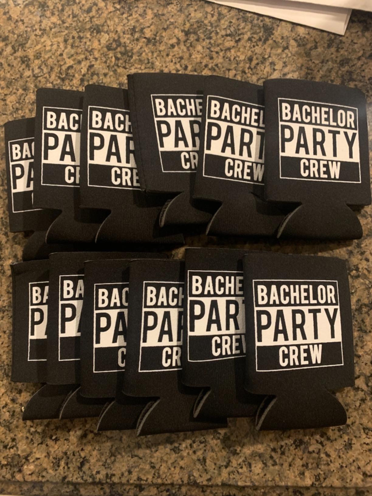 Groom and Bachelor Party Crew Squad Bachelor Party Can Coolers, Set of 12 White and Black Beer Can Coolies, Perfect Bachelor Party Decorations and as Grooms Men Gifts customer photo 2