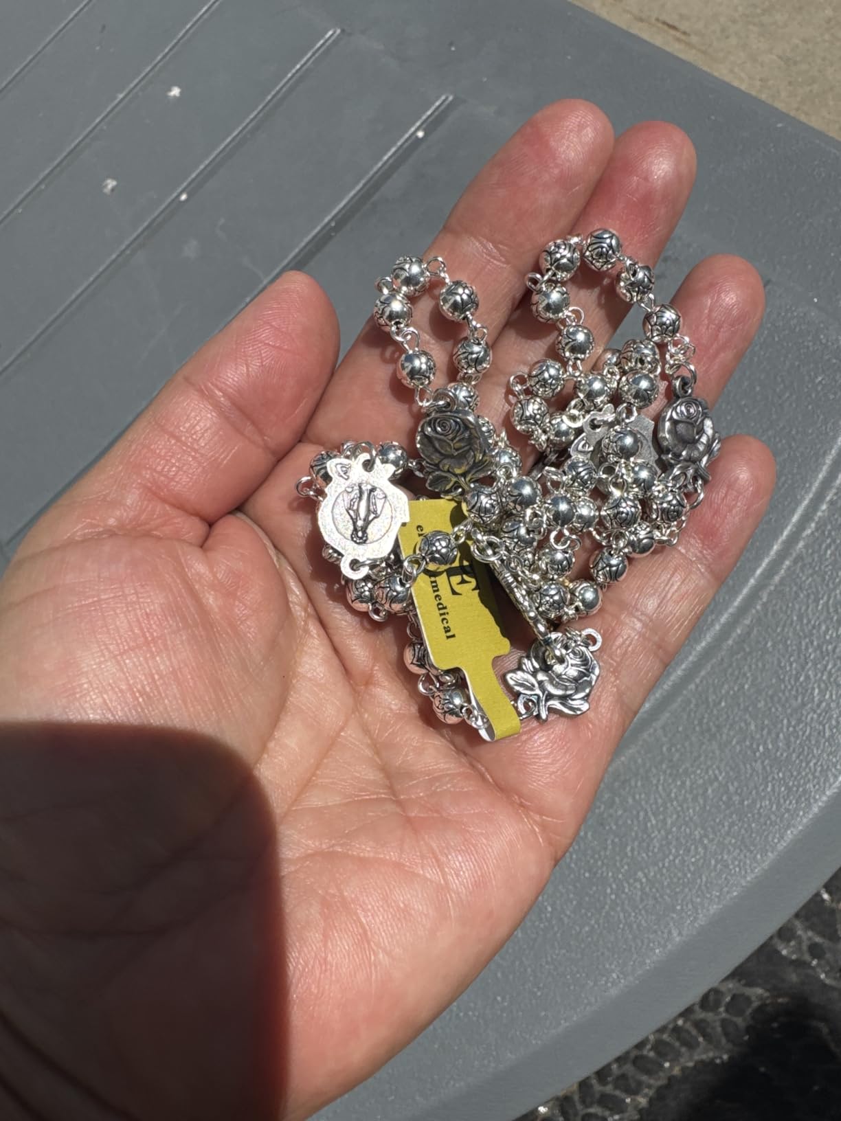 HANDMADE Silver rose beads Catholic 5 DECADE Rosary case Cross Gift Box Italy crucifix cross customer photo 1