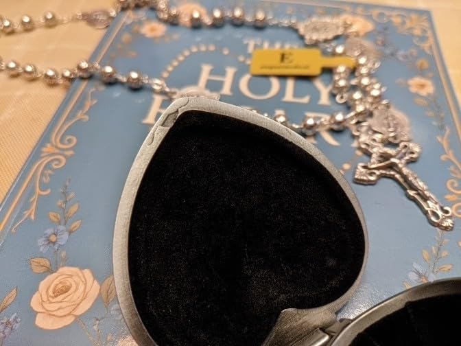 HANDMADE Silver rose beads Catholic 5 DECADE Rosary case Cross Gift Box Italy crucifix cross customer photo 2