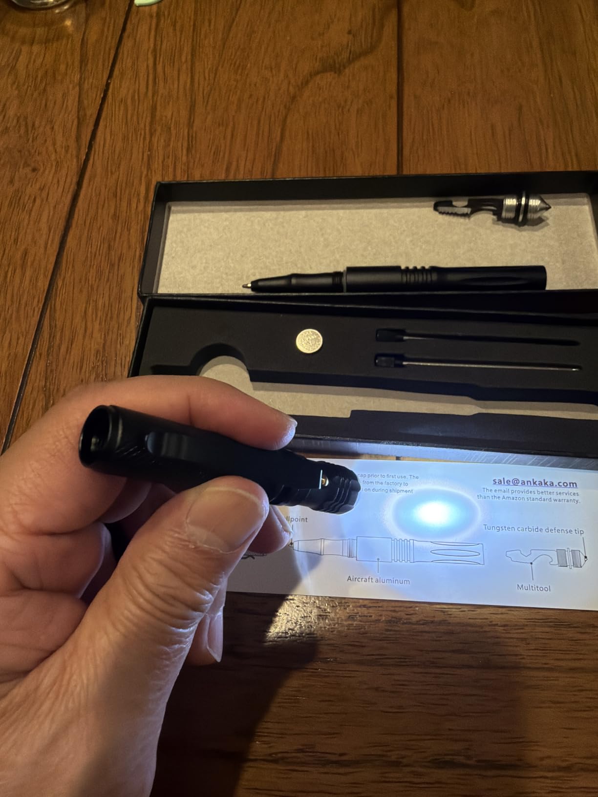 The Most Loaded 6-in-1 Tactical Pen: Self Defense Tip + Flashlight + Ballpoint + Bottle Opener + Screw Driver + Hexagonal Wrench, 5 Ink Refills + 6 Batteries + Gift Box customer photo 1