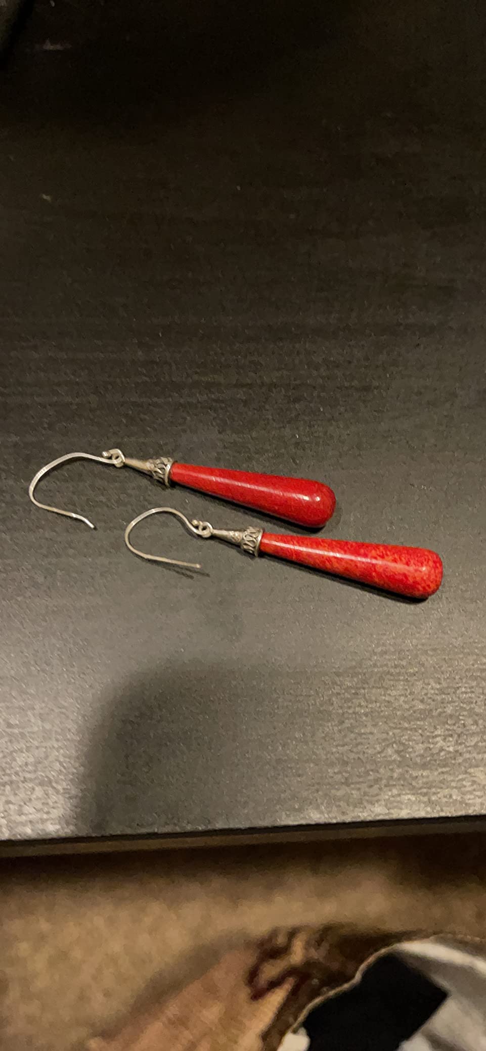 Shop LC Red Coral Drop Dangle Earrings for Women in 925 Sterling Silver | Vintage Boho Western Style customer photo 1