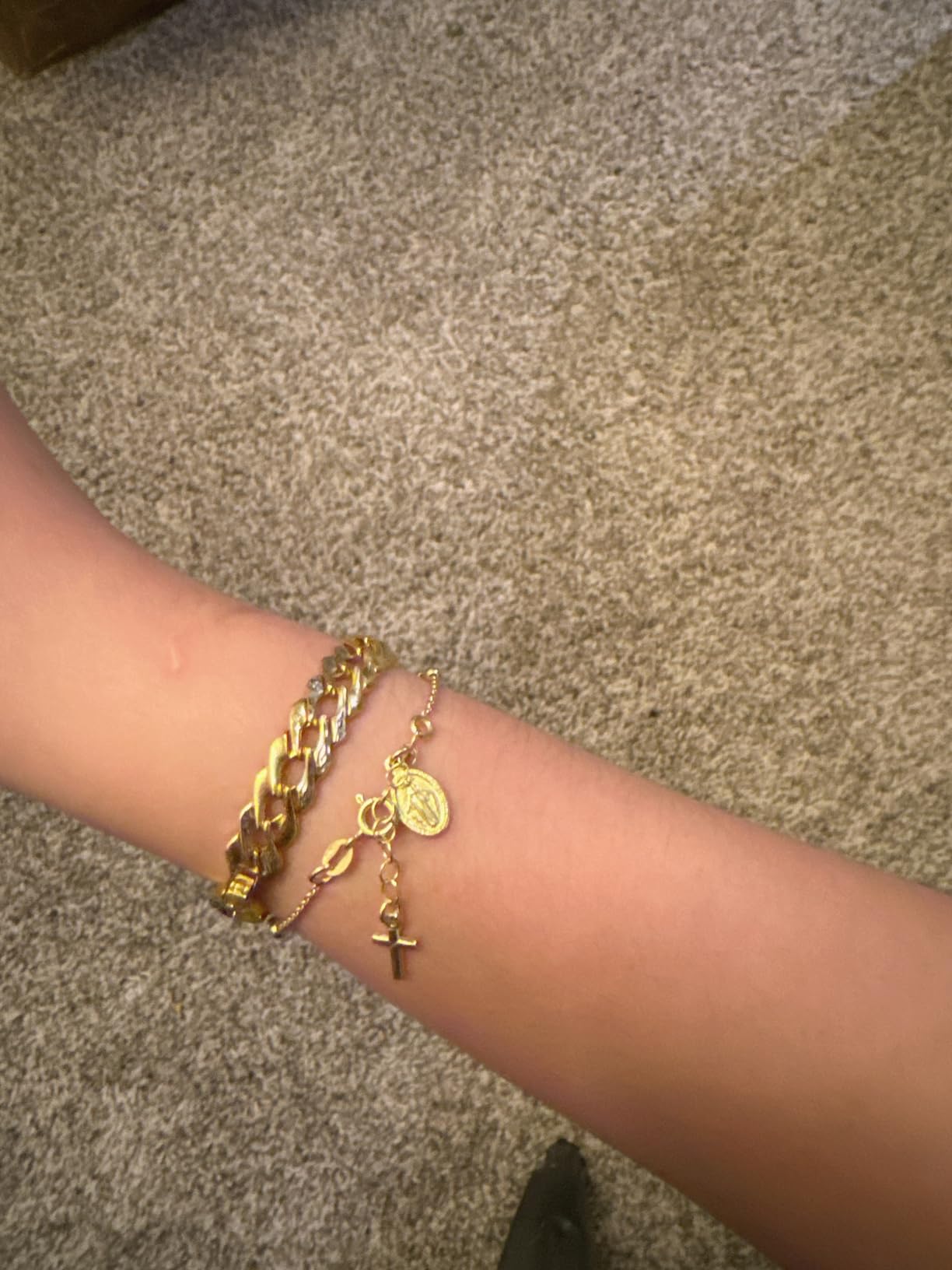 Miabella Italian 18K Gold Plated 925 Sterling Silver Rosary Bracelet Women | Adjustable Length, Cross Charm, Bead Chain, Fine Jewelry, Made in Italy customer photo 2