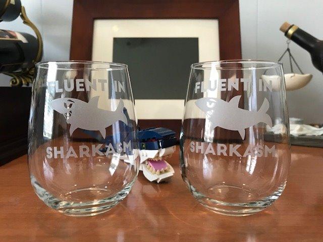 Bevvee Fluent in Sharkasm - Shark Stemless Wine Glass Gifts for Sarcastic Mom or Dad Joke Experts - Funny Glasses with Sayings for Drinking - Large 17 Ounce customer photo 1