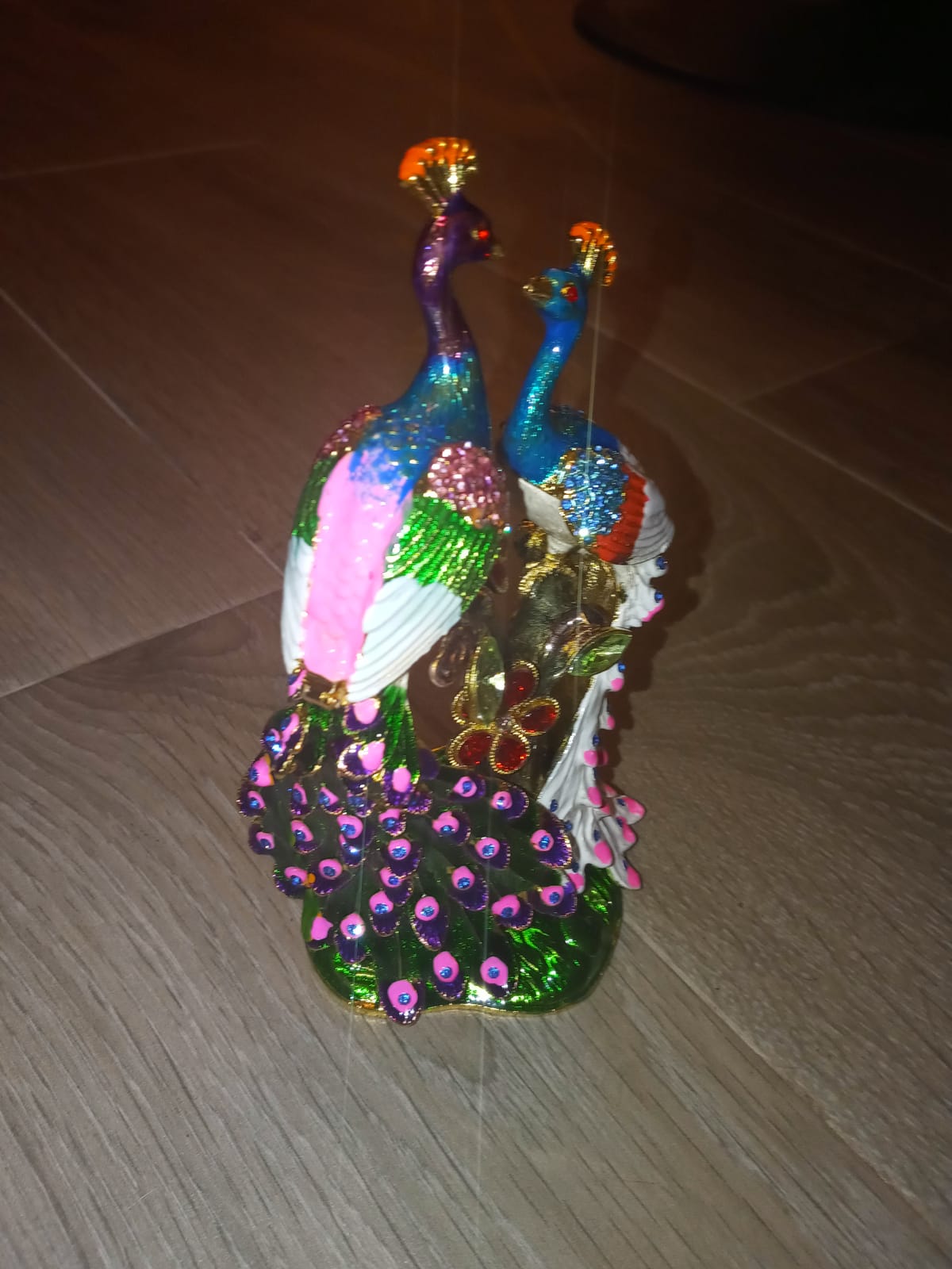 Pair of Peacocks Figurine Enamel Hinged Jewelry Trinket Box customer photo 2