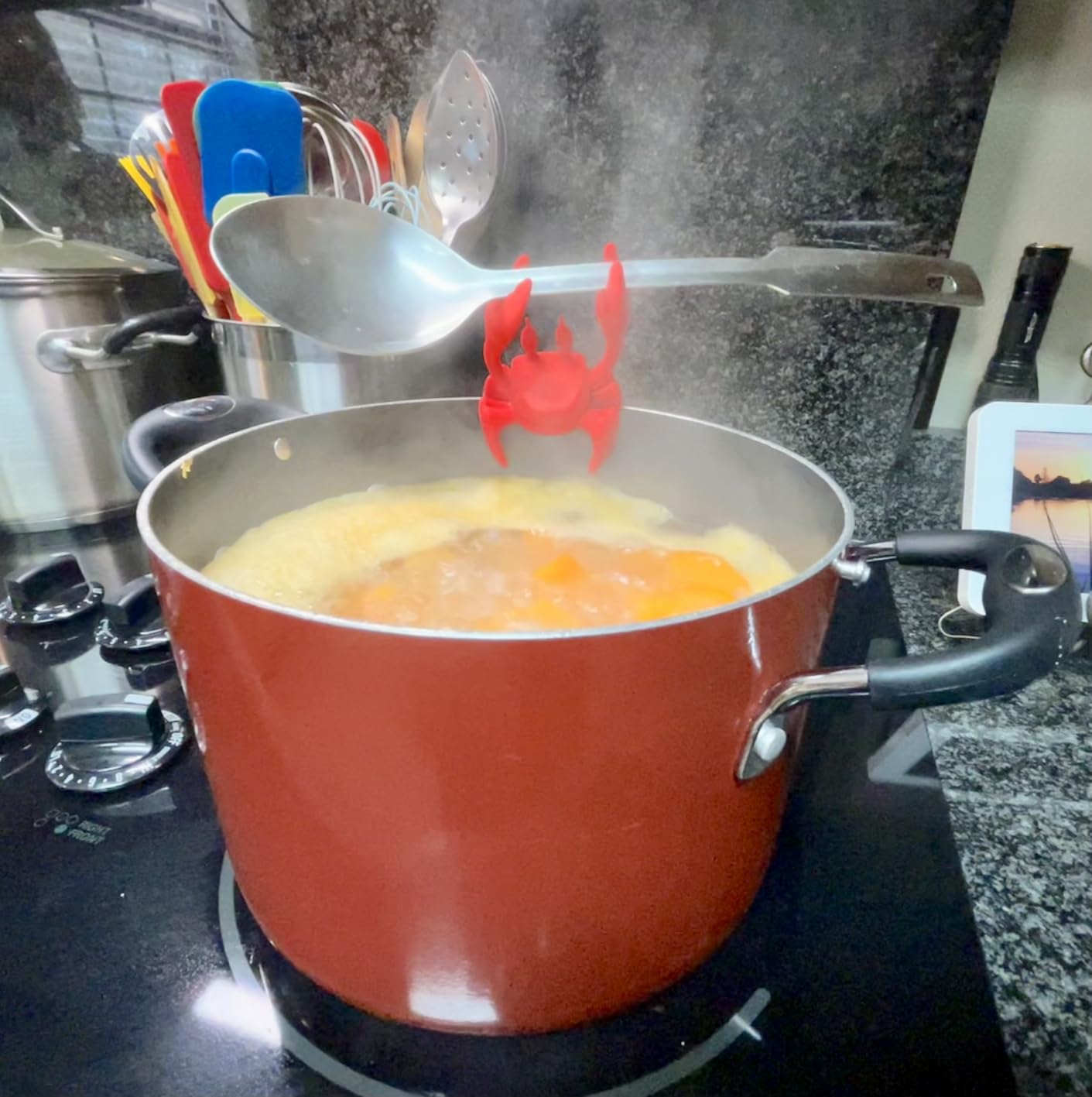 OTOTO 2 in 1 Silicone Spoon Rest & Steam Releaser - Large Spoon Holder for Stove Top - Unique and Useful Gift for Cooking - Heat Resistant Utensil Rest, Kitchen Gadgets, Red Gift (Red the Crab) customer photo 2