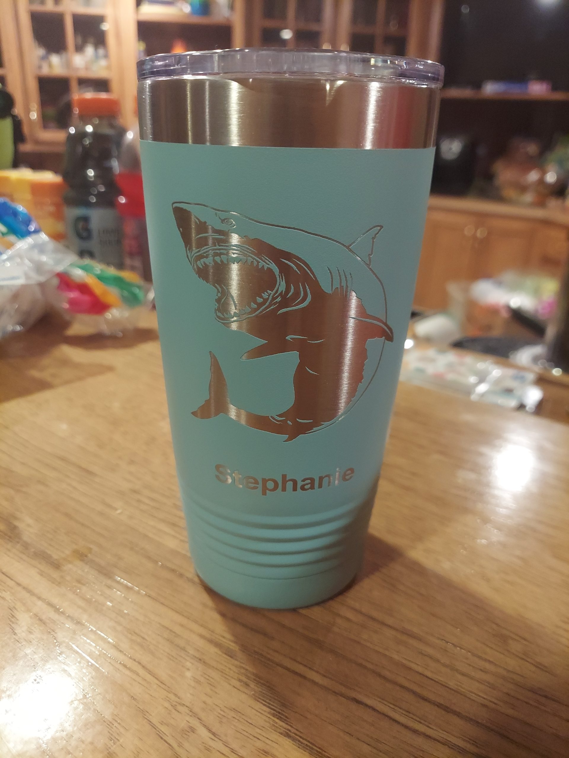 LaserGram Personalized 20oz Tumbler, Great White Shark (Dark Purple) | Engraved Gift, Vacuum Insulated Stainless Steel customer photo 1
