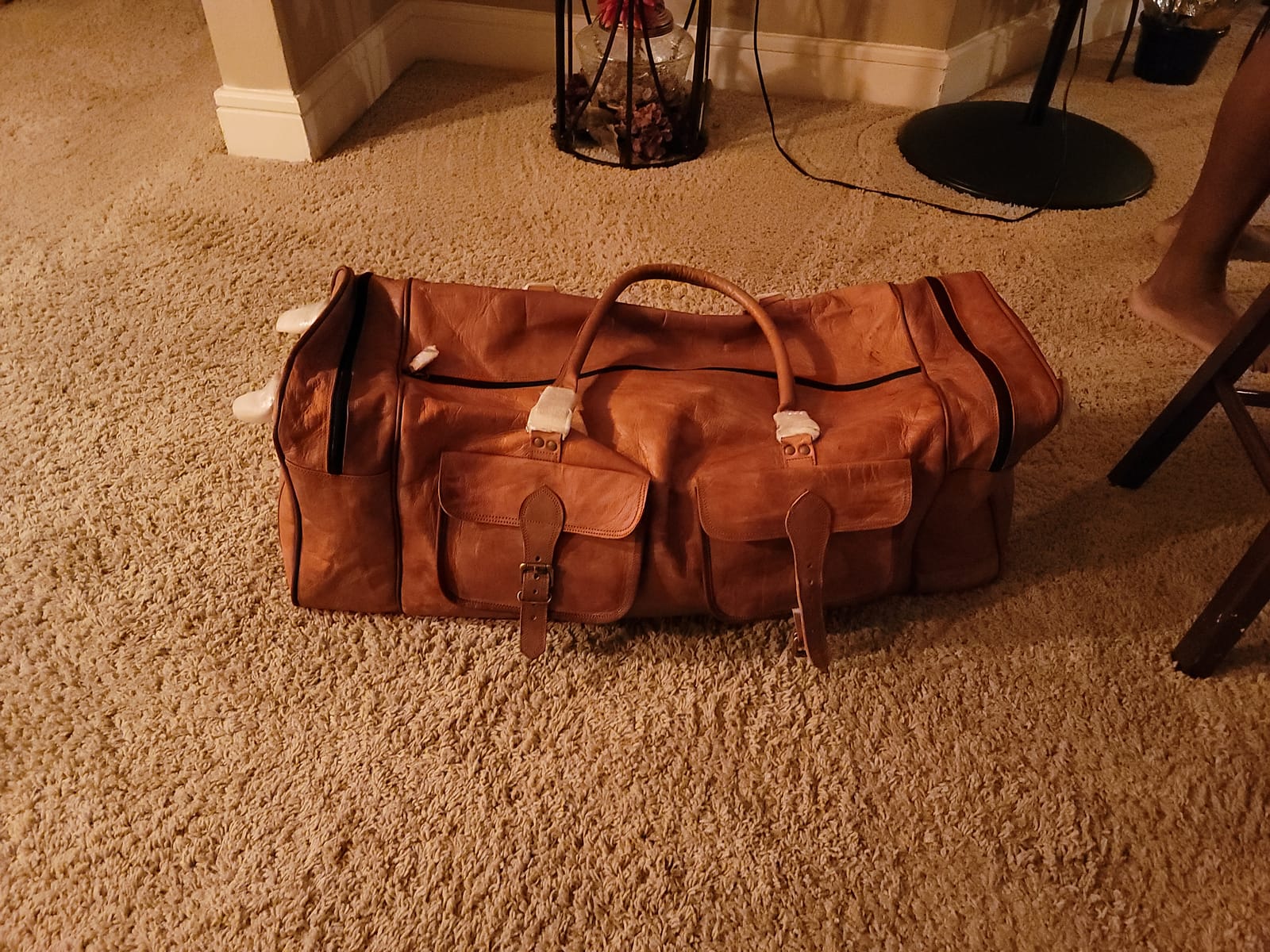 32 Inch Large Leather Duffle Bag for Men, Travel Holdall Gym Bag customer photo 2