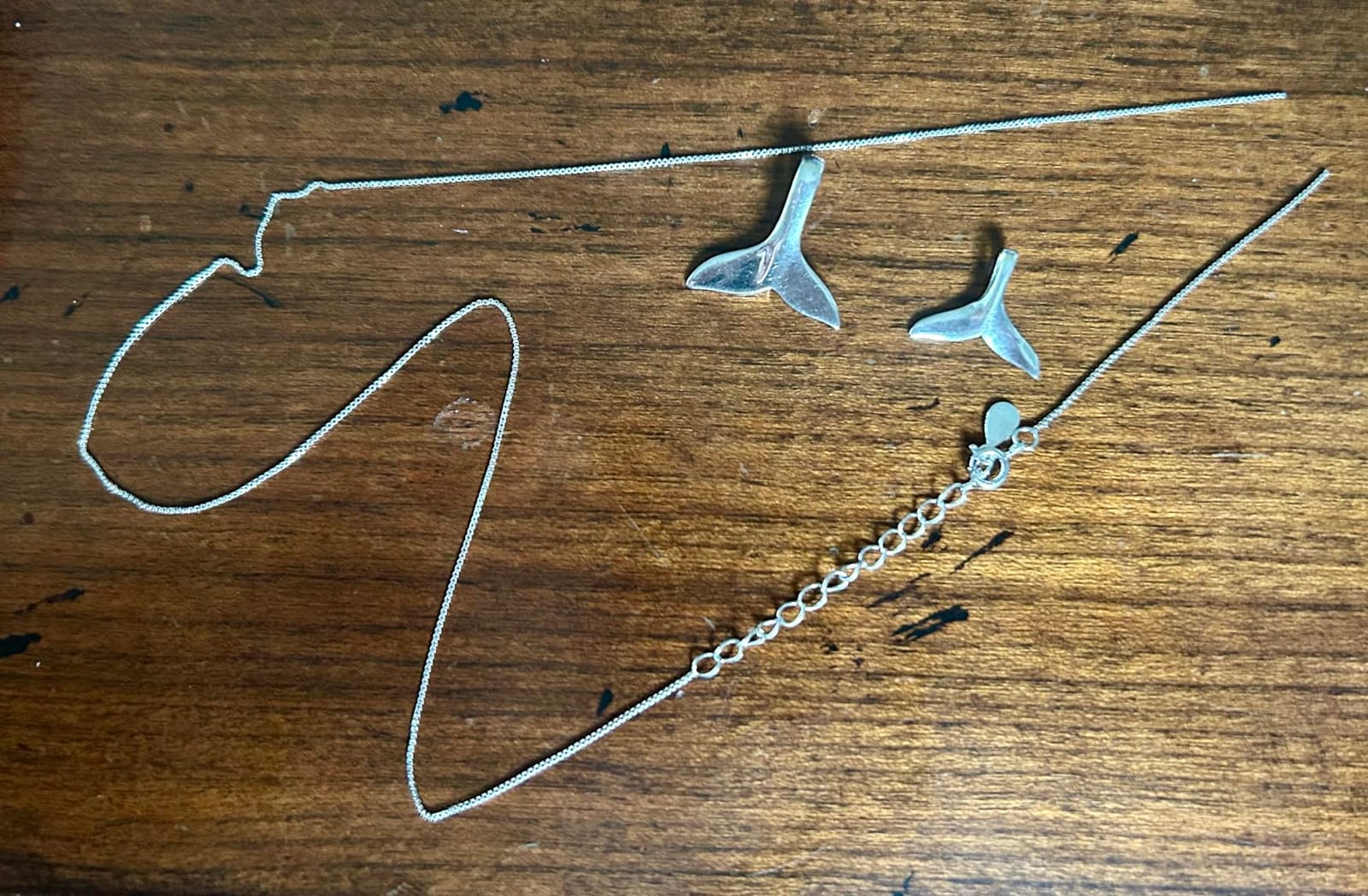 Dtja Sterling Silver Necklace with Double Mermaid Tail Pendants for Women Men Delicate Personalized Polished Fish Whale Tail Pendant Dangling 18